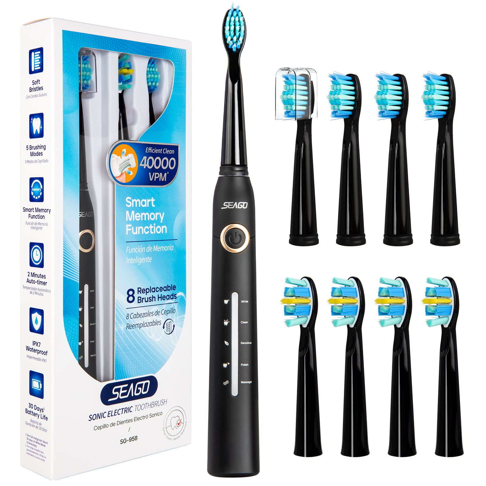 SEAGO Manufacturer SG958 Teeth Whitening Oral Care 5 Cleaning Modes Rechargeable Power  Electric Toothbrushes For Gifts