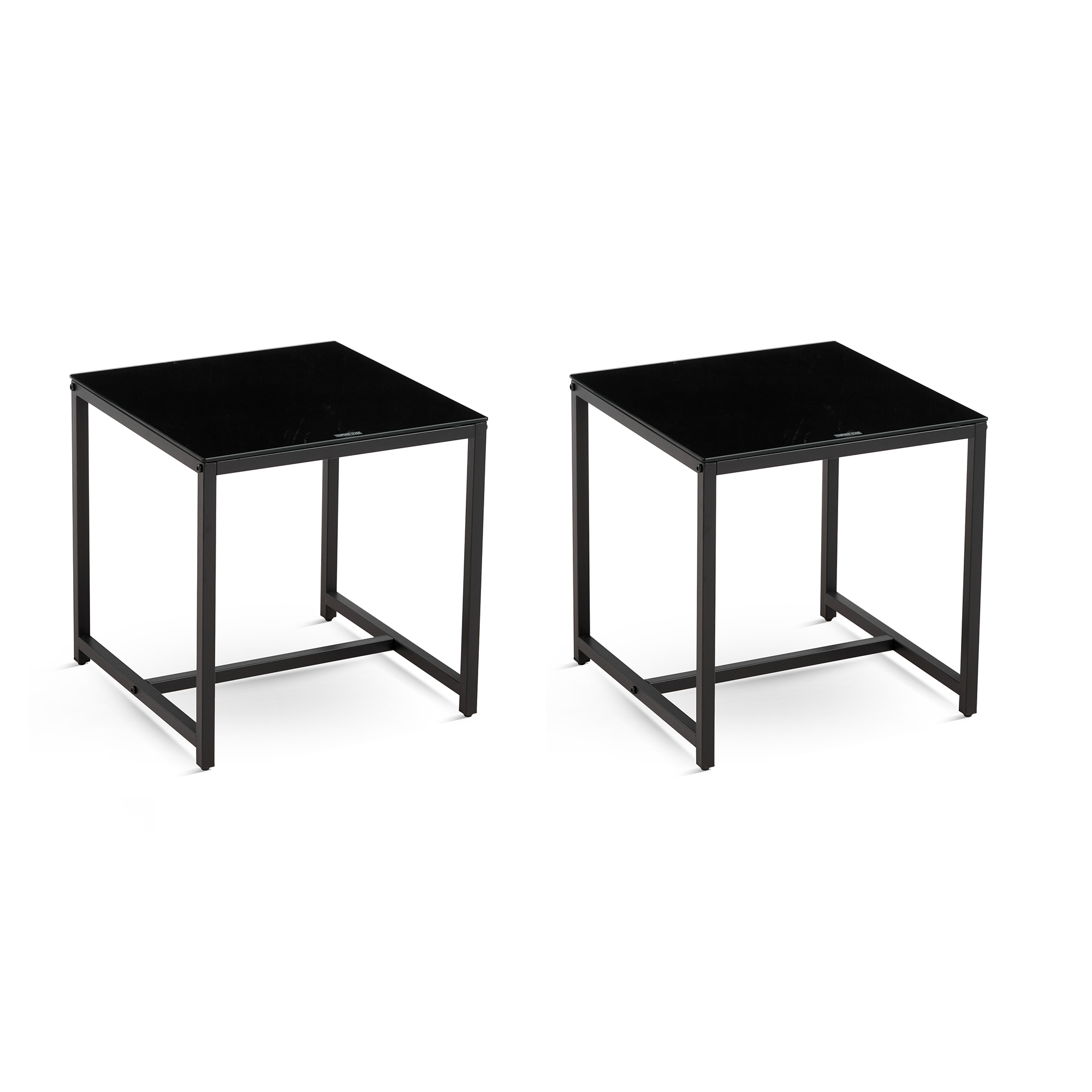 2 Pieces Black Glass Night Stand,MDF SideTable, Small Tea Table, Sofa Table With Metal Leg