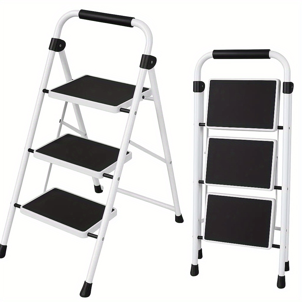 Step Ladder, 4 Sturdy Step Stools, With Anti-slip Pedals And Comfortable Handrails, 330 Pounds Load-bearing Capacity