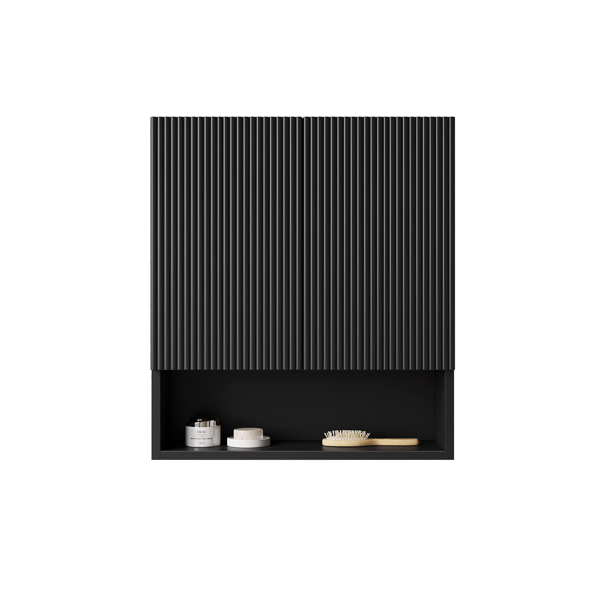 TOBI 26 Wall-Mounted Striped Bathroom Cabinet, With Doors, Shelf And Open Storage Compartment Over The Toilet Storage Cabinet For Bathroom, Kitchen, Laundry Room, Black Color