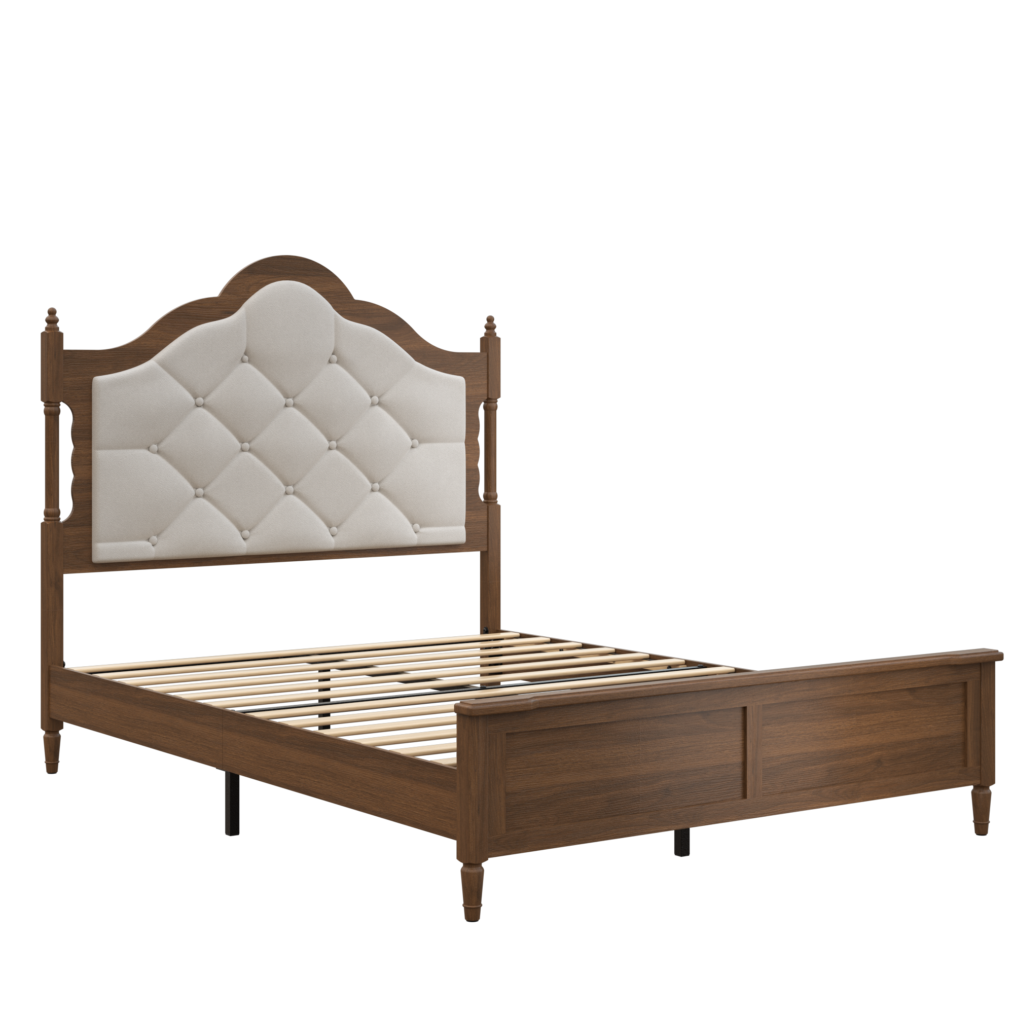 Base de Cama de Madera Full con Cabecera y Piecera Tapizadas, Marrón