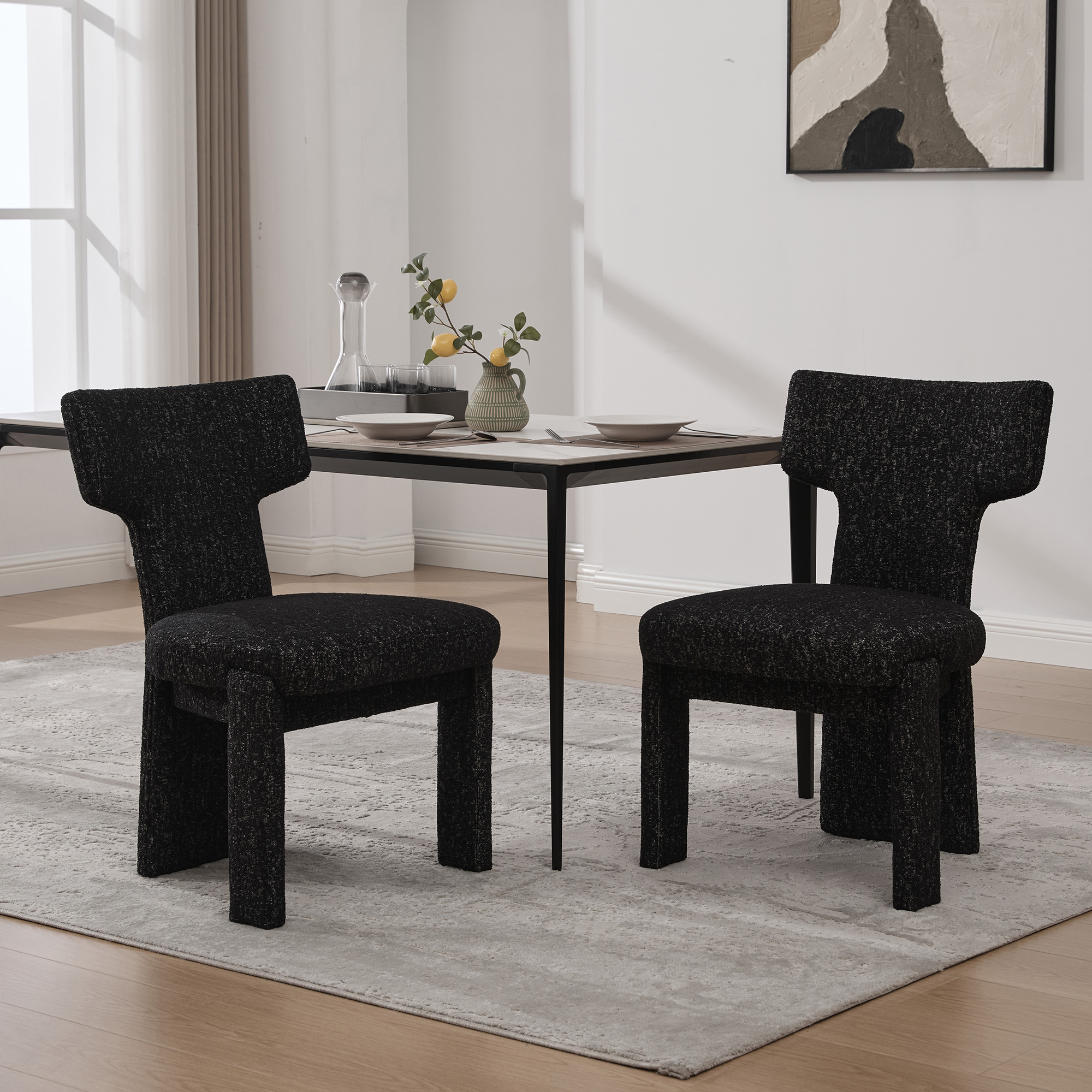 Sillas de comedor modernas, 22.05 pulgadas de ancho, chenilla, juego de 2, negro/gris.