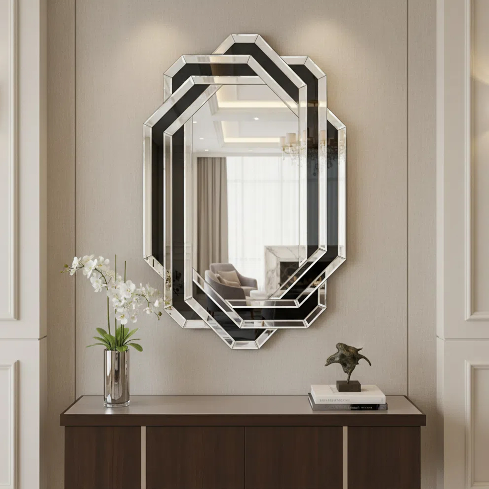 Espejo Decorativo de Pared Moderno, de Lujo, con Diseño de Diamante de Cristal