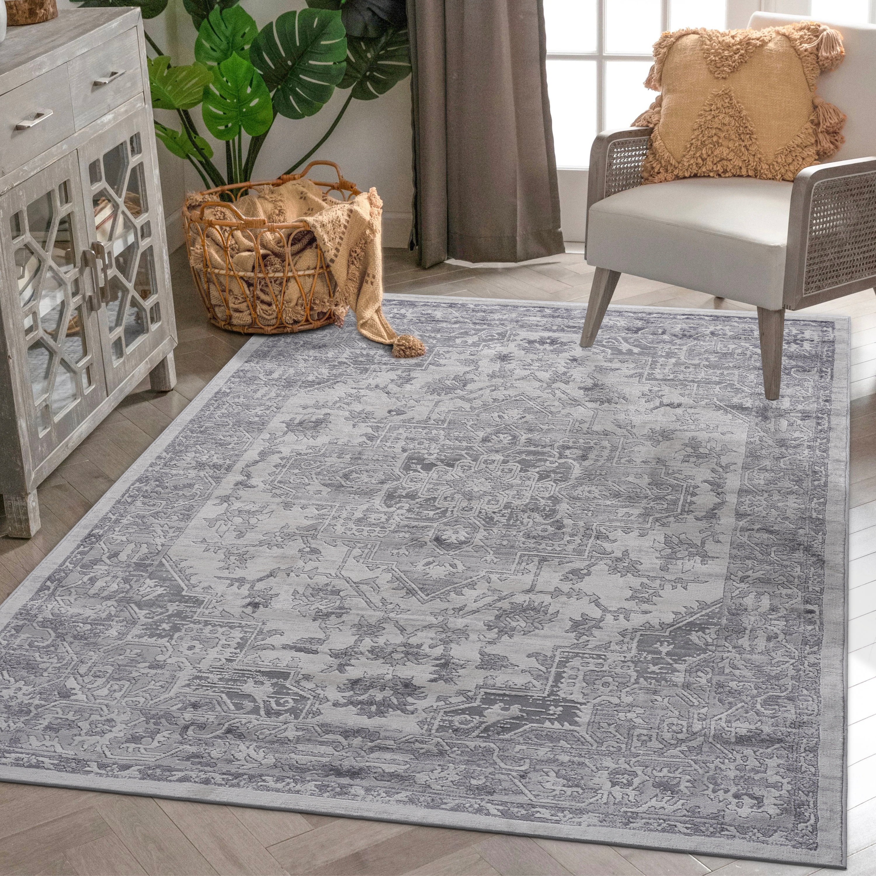 MARFI Collection8X10 Silver  Oriental Area Rug