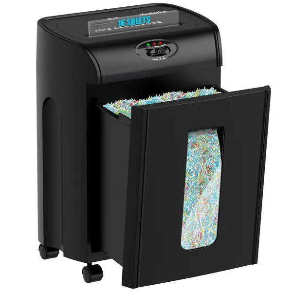 Woolsche Paper Shredder, 16-Sheet Cross Cut With 4.76-Gallon Pull Out Basket, P-4 Security Level, 3-Mode Design Shred Paper And CD/Credit Card, Durable&Fast With Jam Proof System Shredder For Office