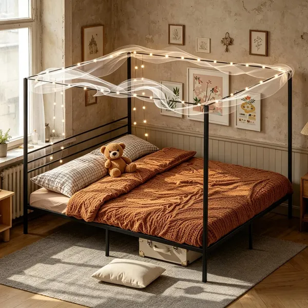 Estructura de cama con dosel.
