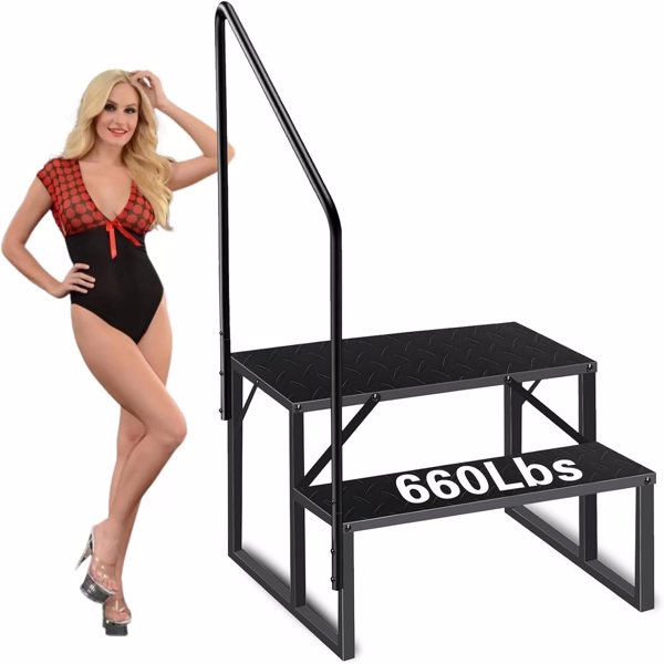 Escalera para piscina elevada con pasamanos, resistente, capacidad de 660 libras