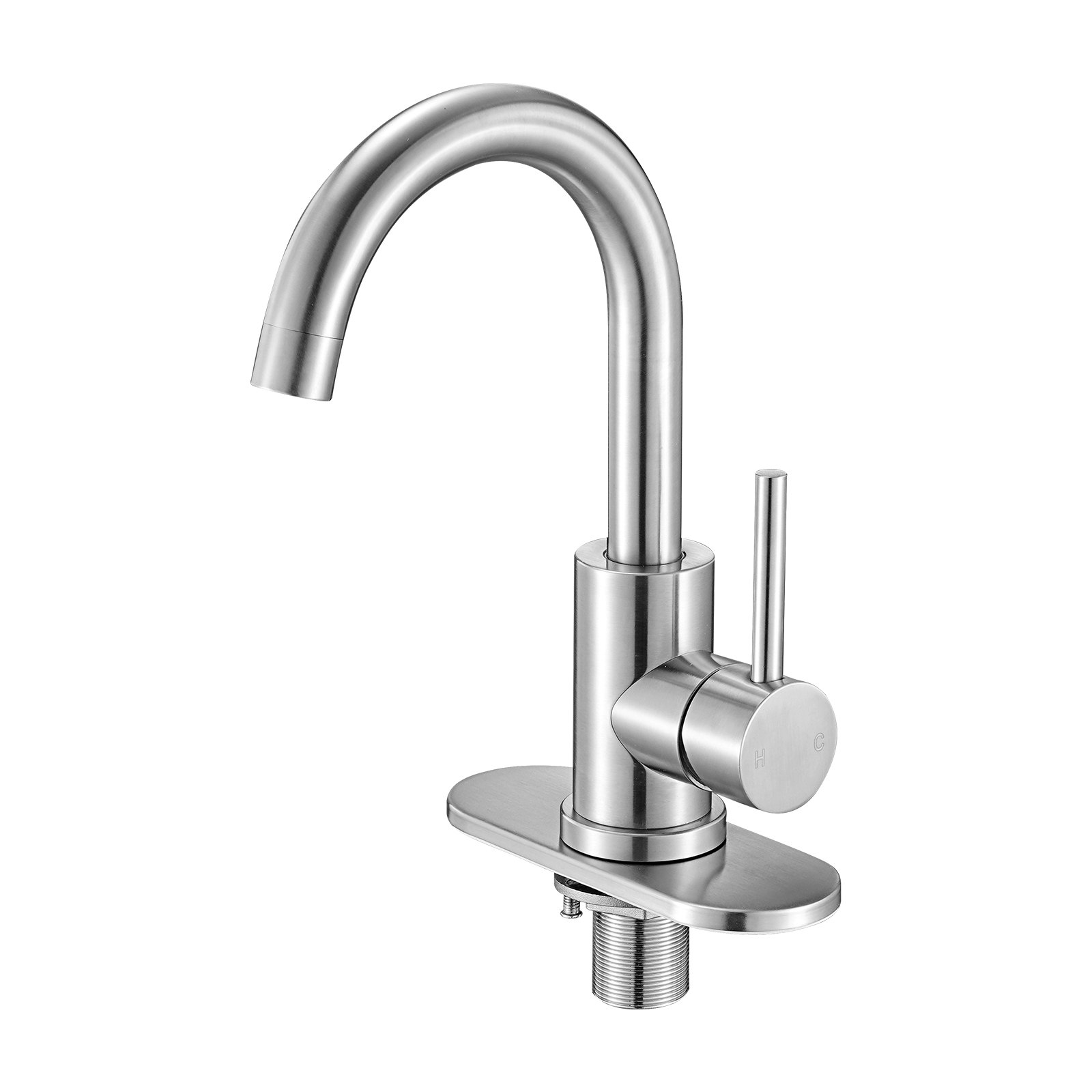 Grifo monomando de cocina, níquel cepillado, con aireador antisalpicaduras y caño alto