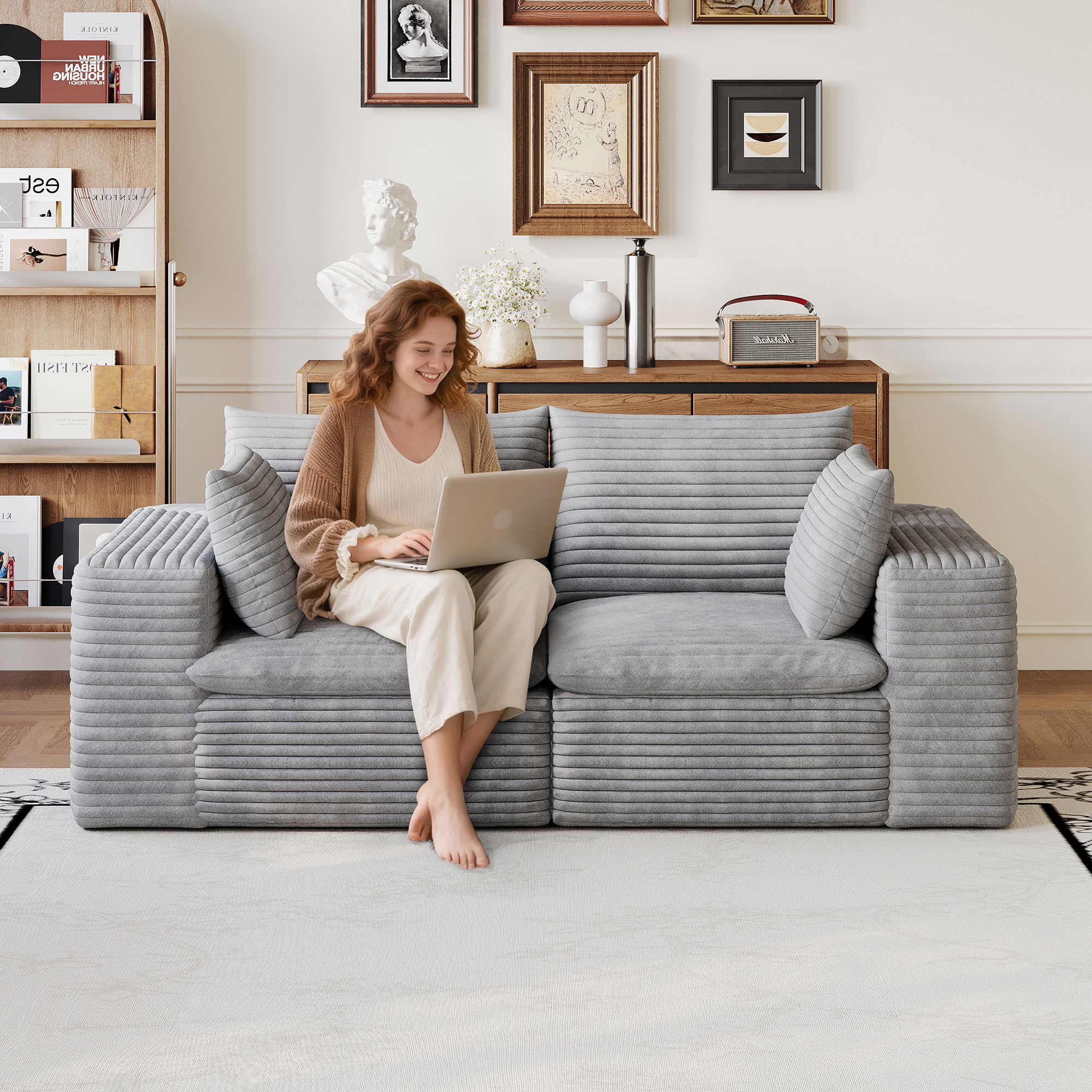 Sofá "Cloud" de 71 pulgadas con tela de pana, asiento profundo y cojín extraíble, gris