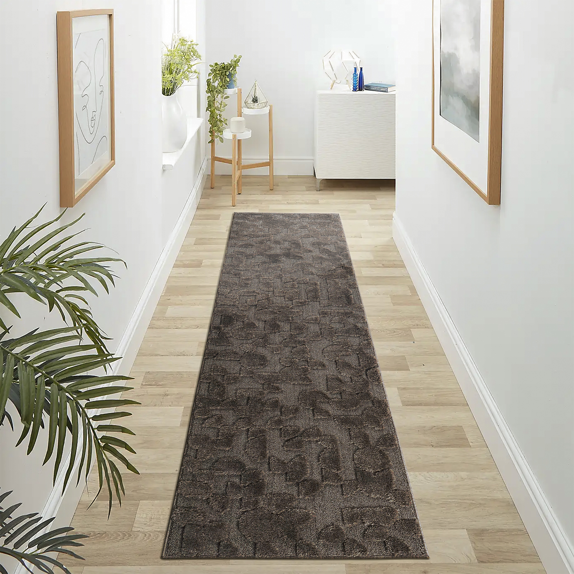 Alfombra de pasillo Step Collection, marrón, interior, 2'2''x8', moderna, geométrica