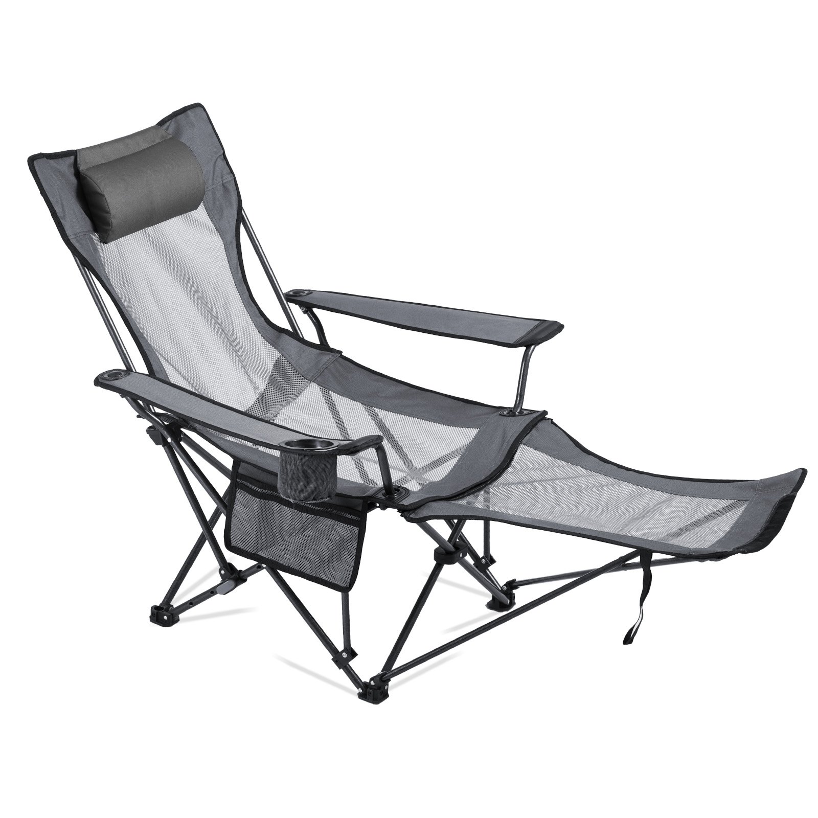 Silla de camping reclinable, 4 posiciones, plegable, malla, soporta 220 libras, gris