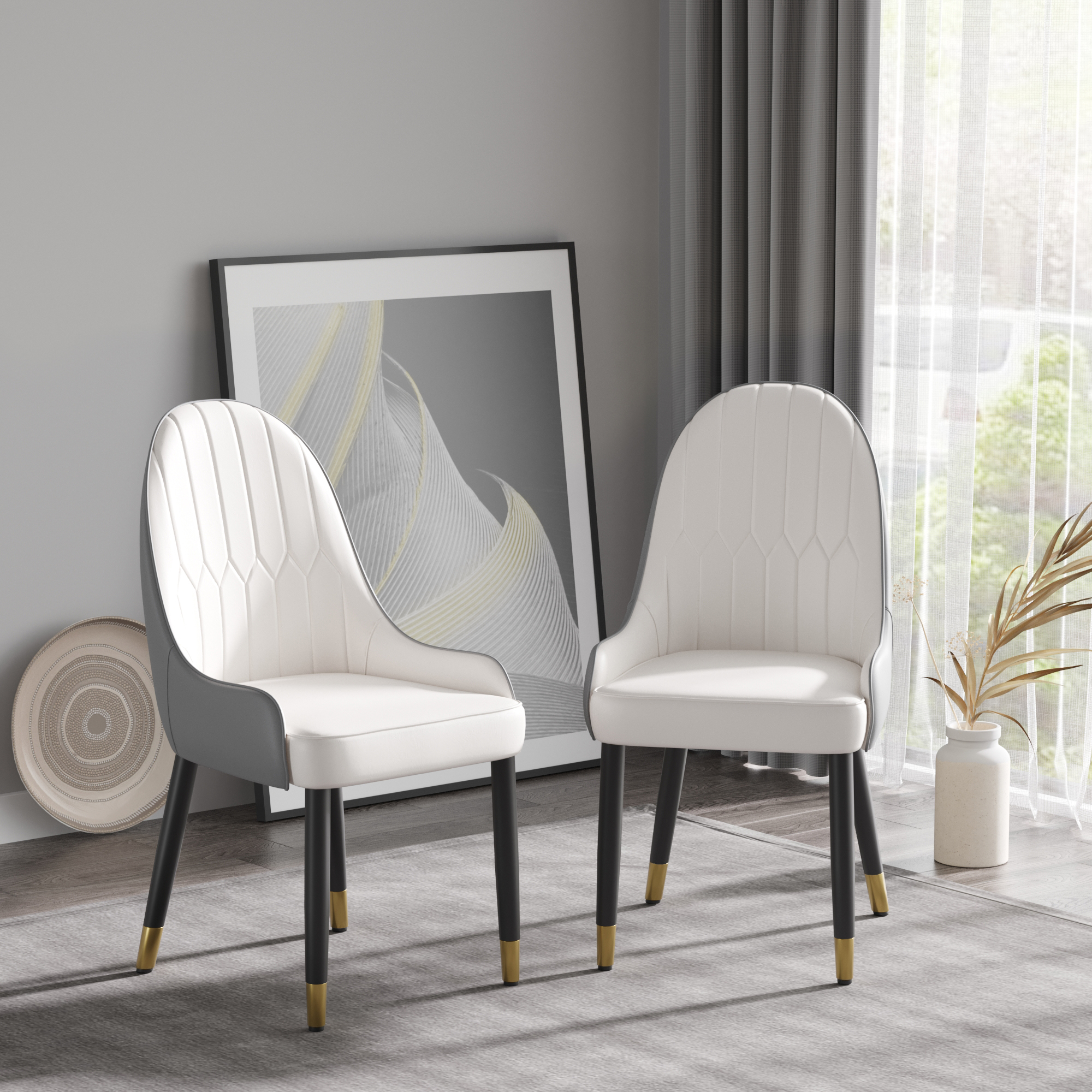 Modern PU Sponge-filled Dining Chair, Solid Wood Metal Legs, Suitable For Restaurants, Living Rooms And Rooms- Set Of 2