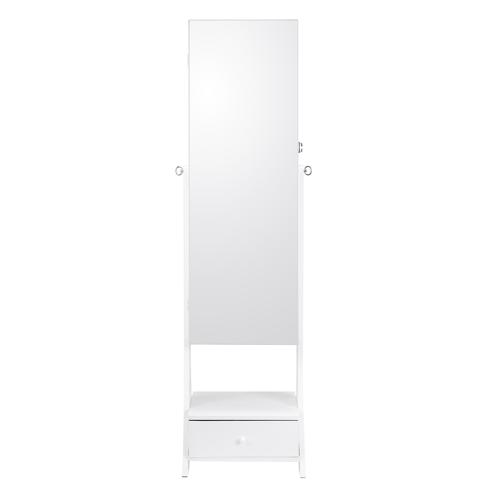 Armario joyero con espejo de cuerpo entero, luz LED, cajón y cerradura, blanco