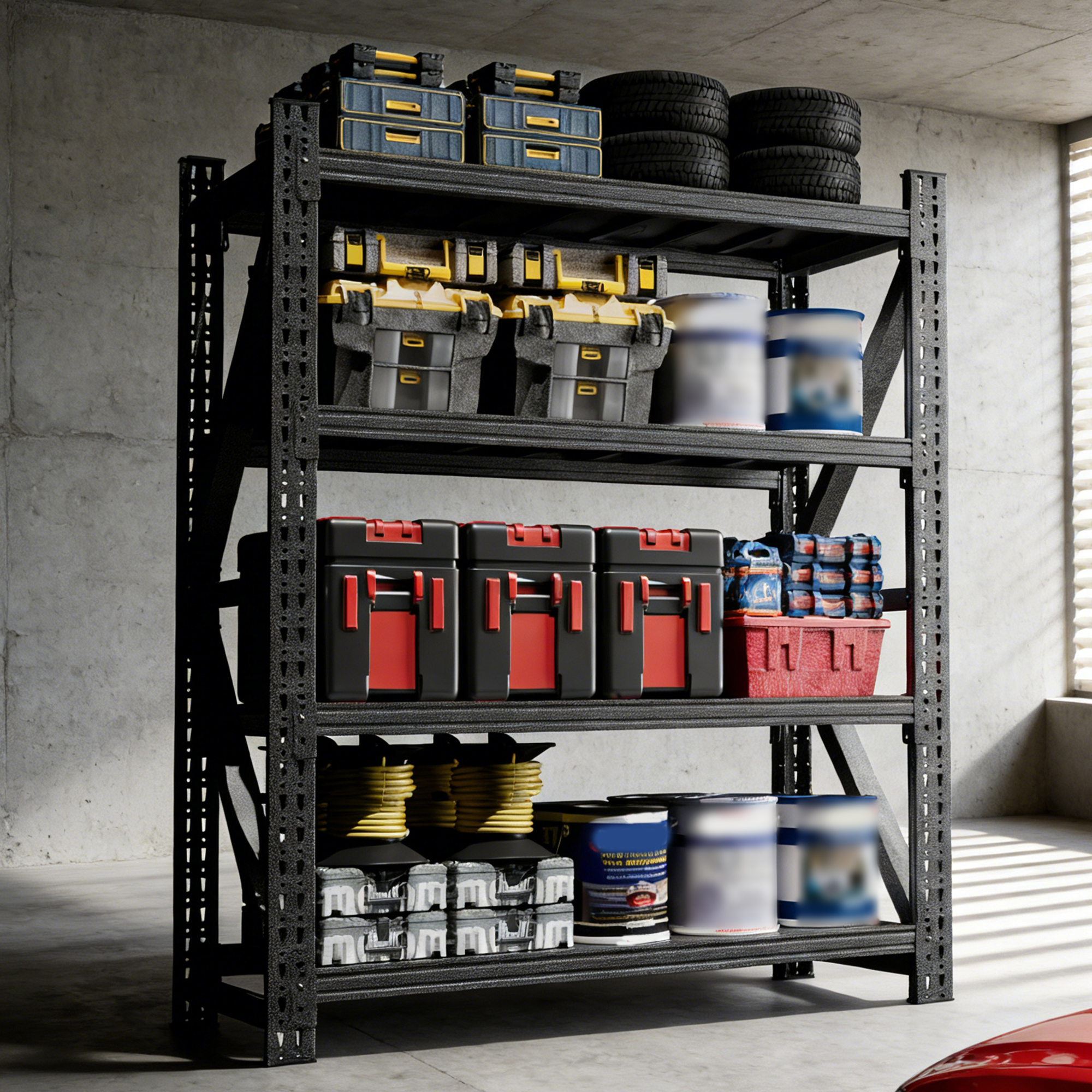 Heavy Duty Metal Adjustable Garage Shelves, 4000LBS Storage Rack  69 H X 59 W X 23.6 D  Industrial Shelving Unit For Warehouse, Black