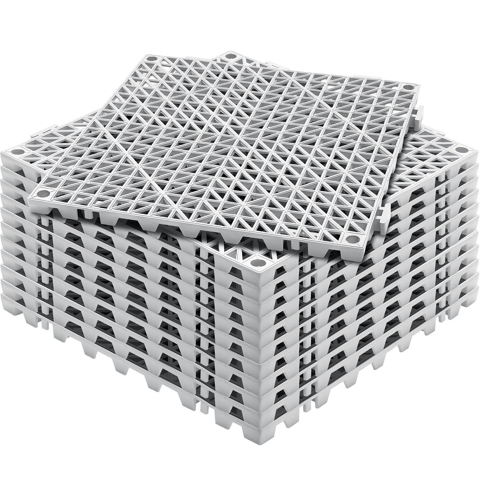 Modular Interlocking Cushion, 12 Pack 12" X 12" Splicing Drainage Mats, Soft PVC Interlocking Drainage Floor Tiles, Non-Slip Drainage Holes For Restroom, Bathroom, Kitchen, Pool, Wet Areas, Gray