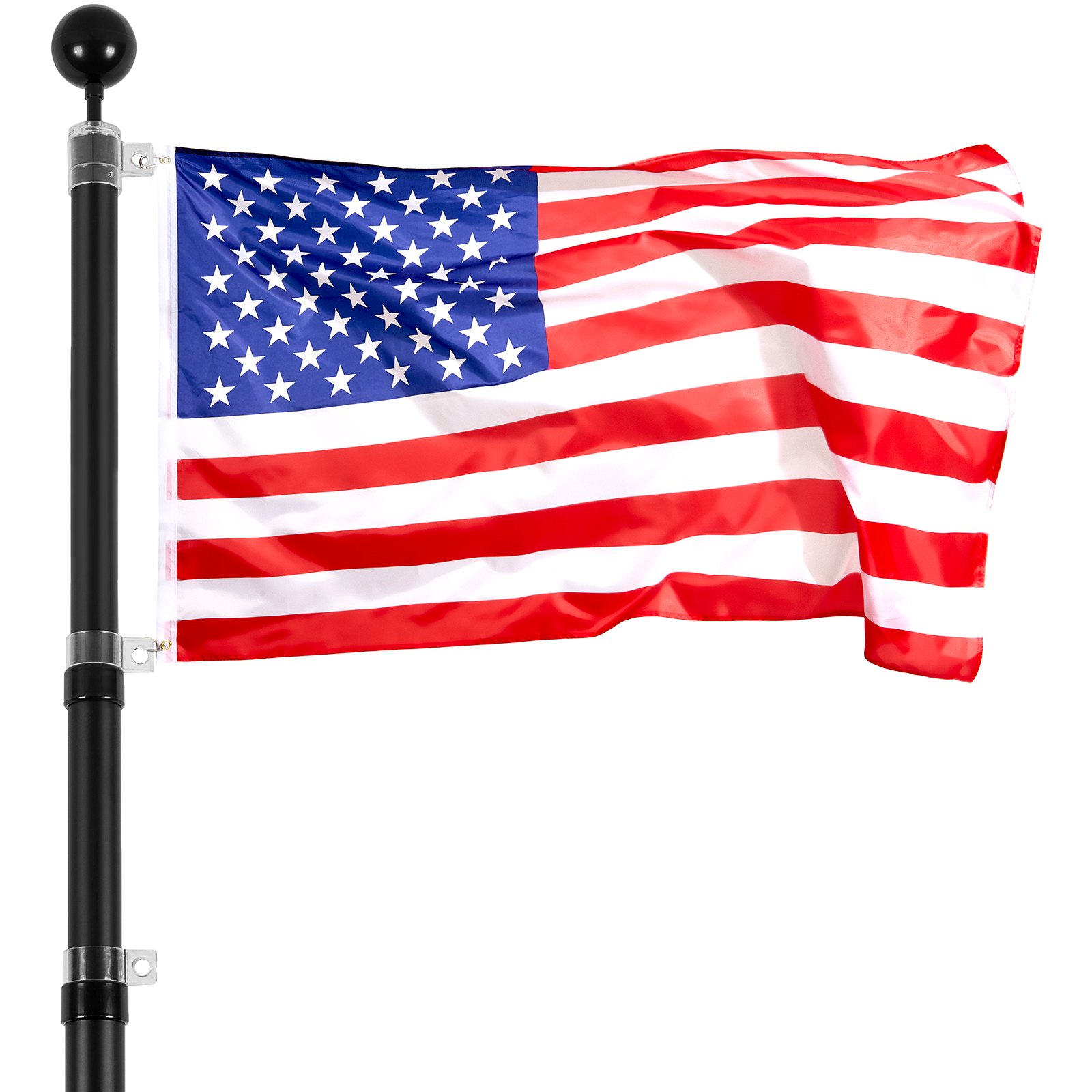 Mástil telescópico de 20 pies, aluminio, para exterior, con bandera de 3x5, negro