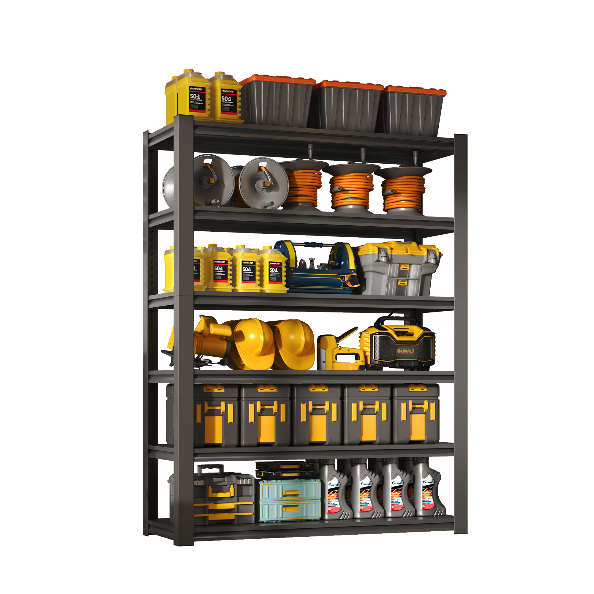 Estantería de metal industrial de 6 niveles, 82 pulgadas de alto, 2400 libras, negra.