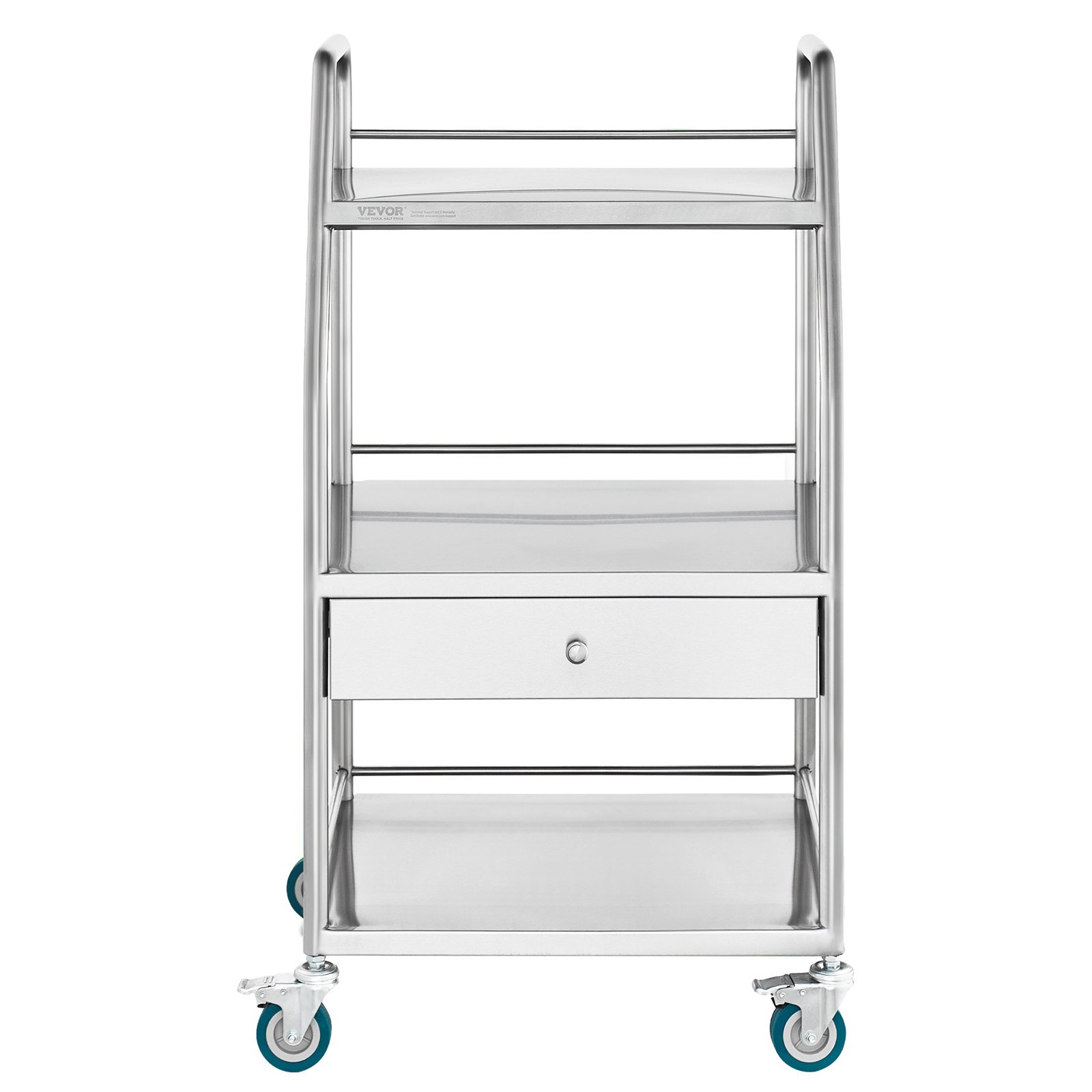 Lab Serving Cart, 3 Layers Stainless Steel Utility Rolling Cart, Medical Cart With A Drawer, Dental Utility Cart With Lockable Wheels, For Laboratory, Hospital, Dental Use