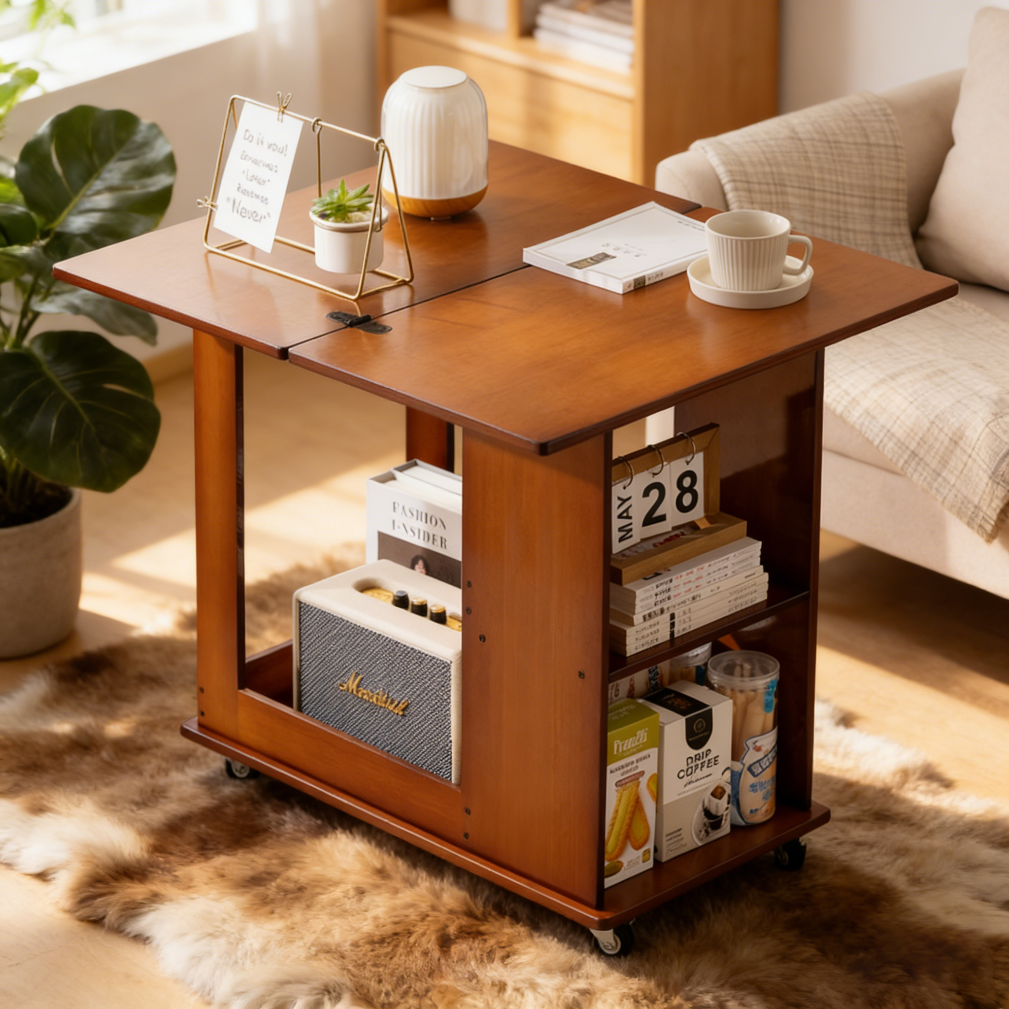 Mesa plegable de bambú con almacenamiento móvil, para cama y sofá