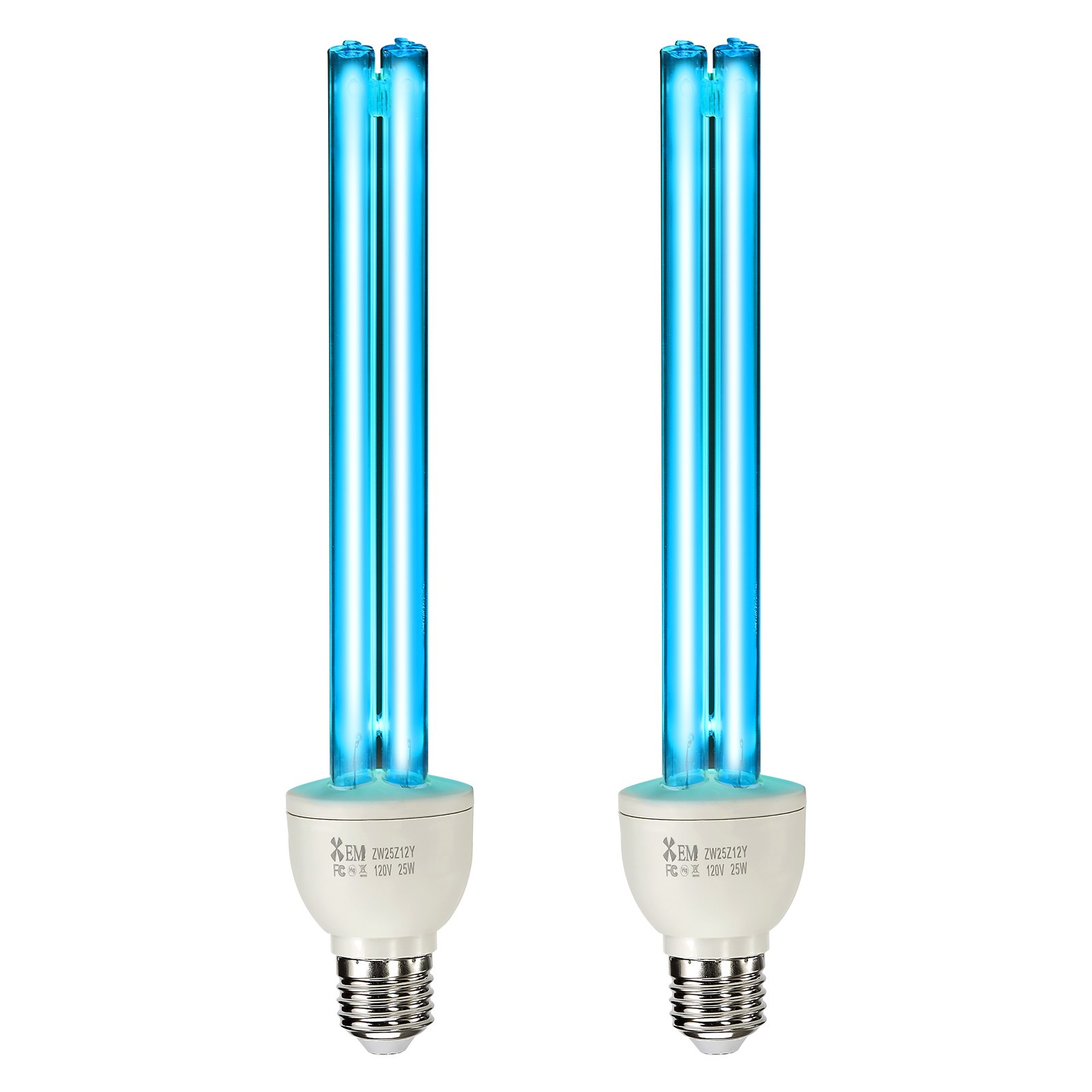 UV Light Bulb, 2 Pack, 25W Replacement Ultraviolet UVC Lamp With Ozone, 253.7 Nm + 185 Nm Wavelength UVO Light Bulb, E27 Universal, For 400 Sqft Living Room, Classroom, Office, Restaurant