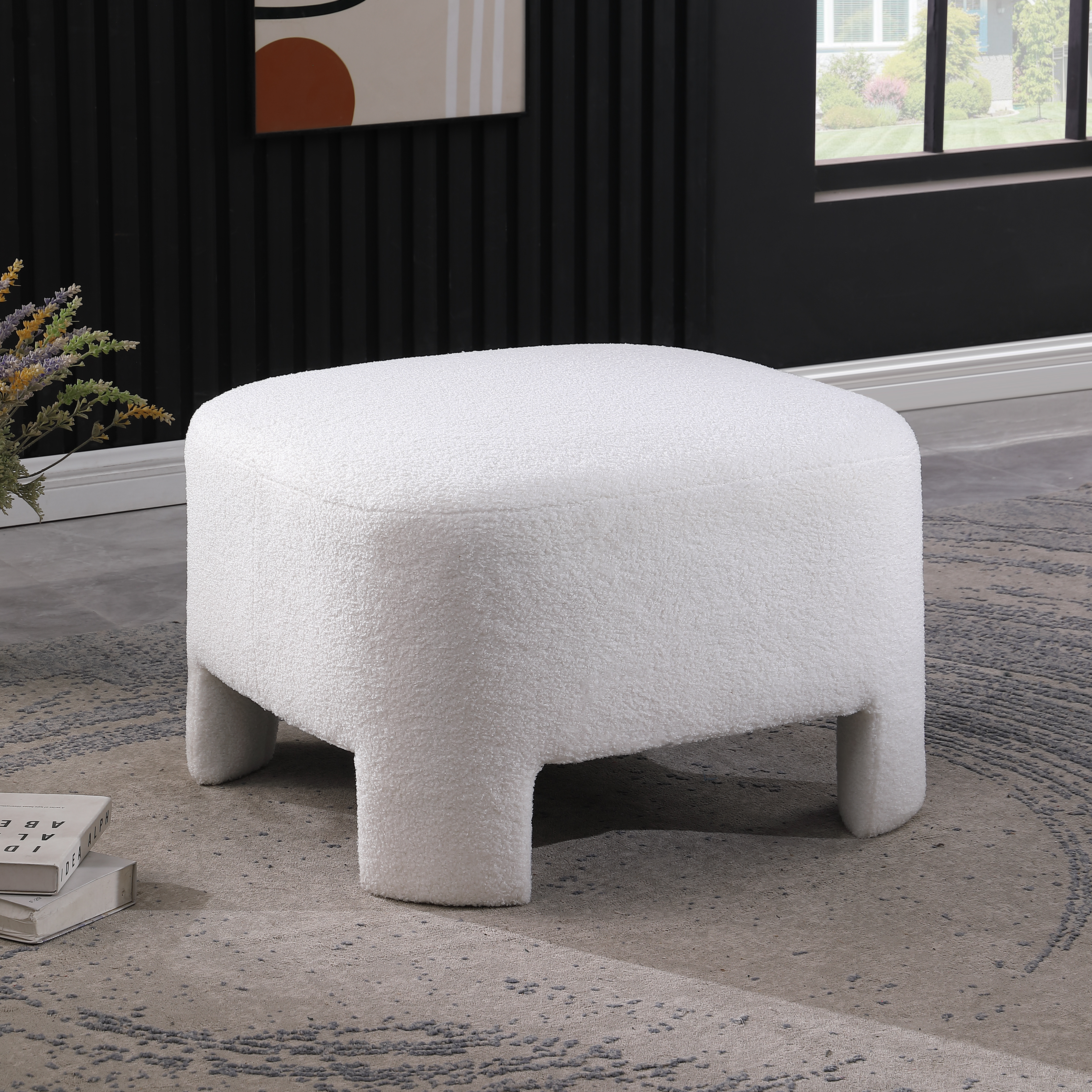 White Sherpa Sofa Ottoman, 28.74 Lx28.74 Wx18.5 H, No Assembly Required