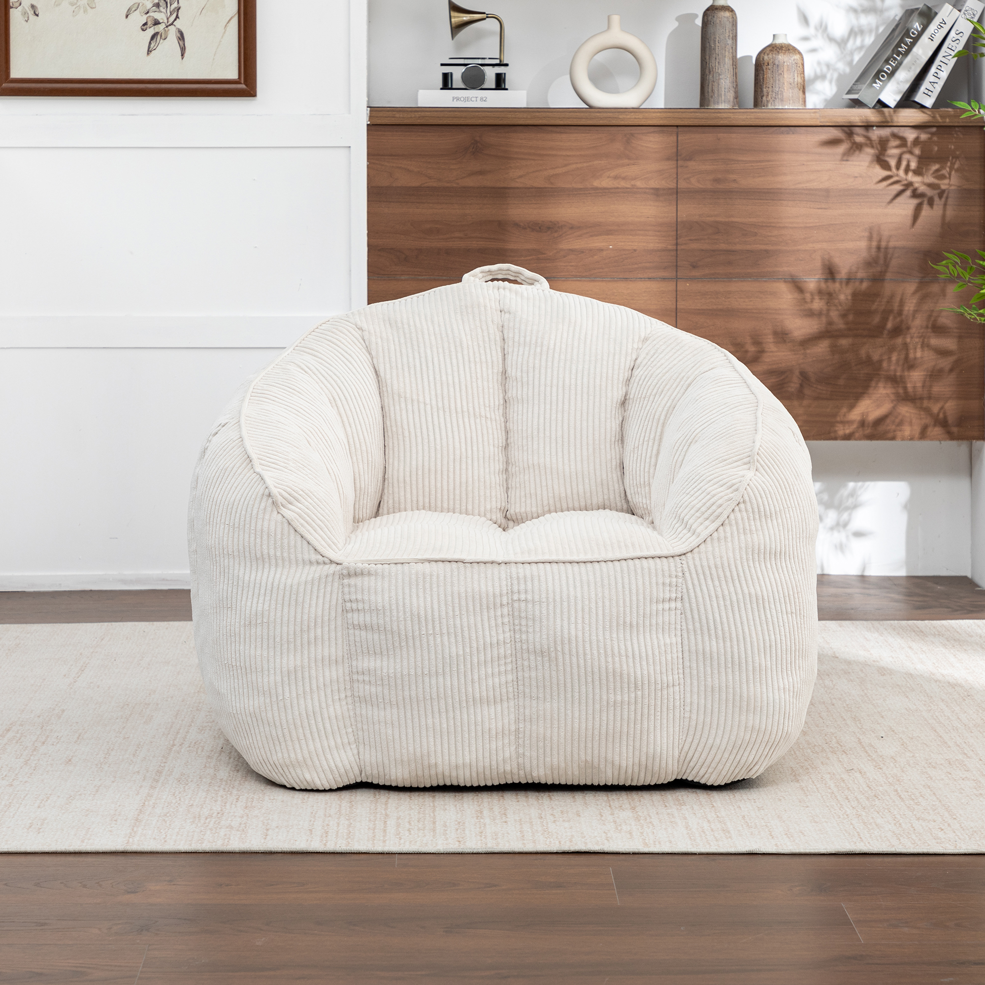 Puf gigante de pana con reposabrazos para adultos y adolescentes, con relleno incluido
