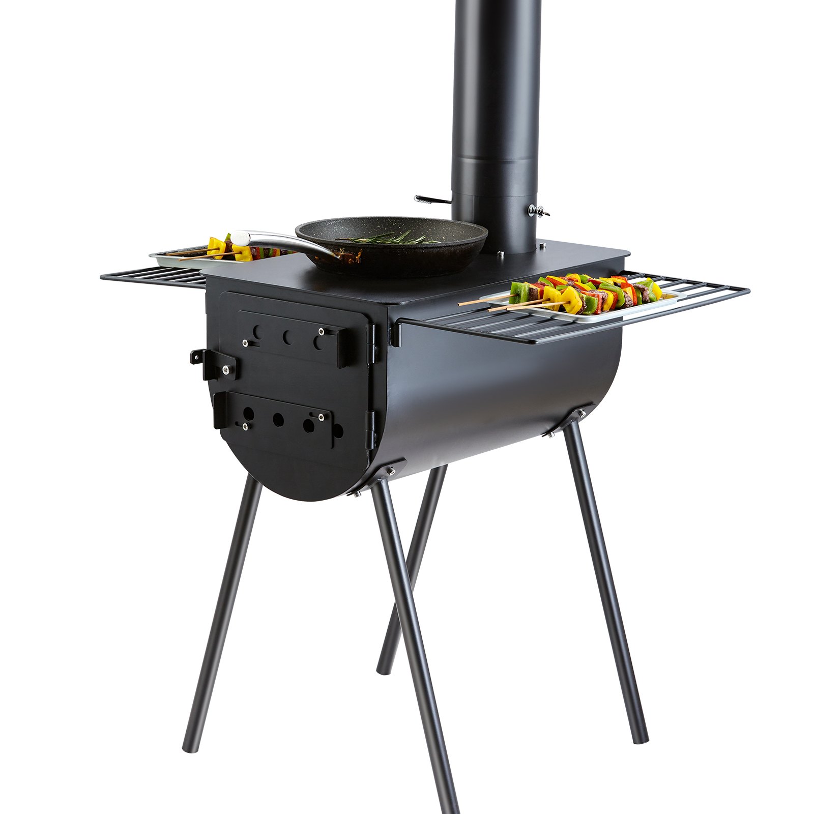Wood Stove, 118 Inch, Alloy Steel Camping Tent Stove, Portable Wood Burning Stove With Chimney Pipes & Gloves, 3000in³Firebox Hot Tent Stove For Outdoor Cooking And Heating With 8 Pipes