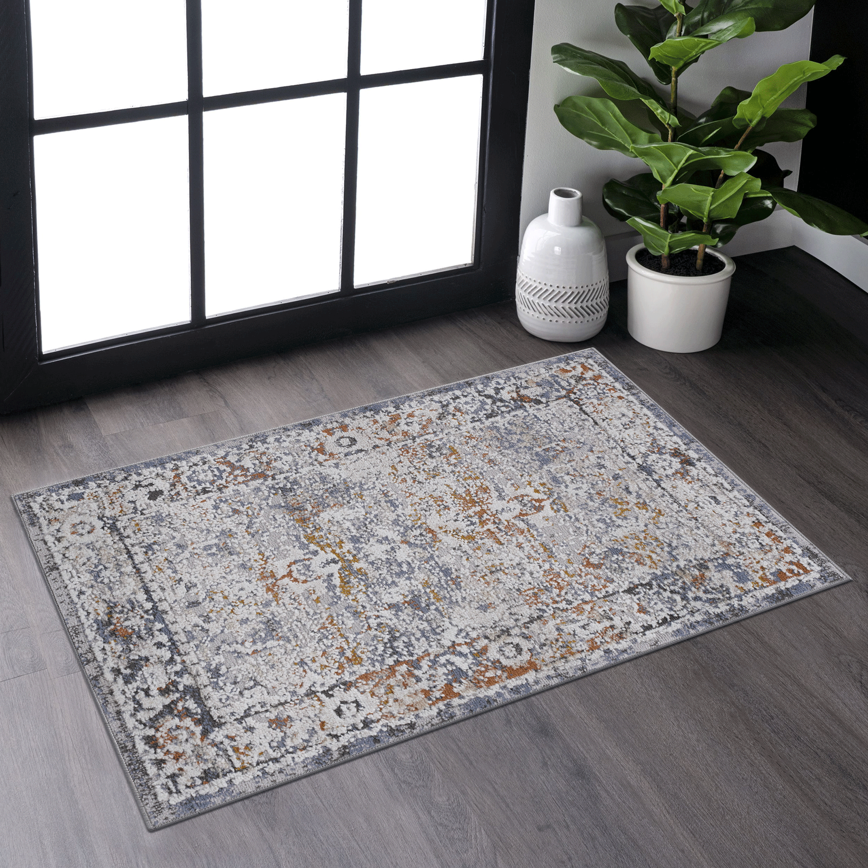 PAYAS  2X3 Ivory  Grey  Traditional Doormat Rug