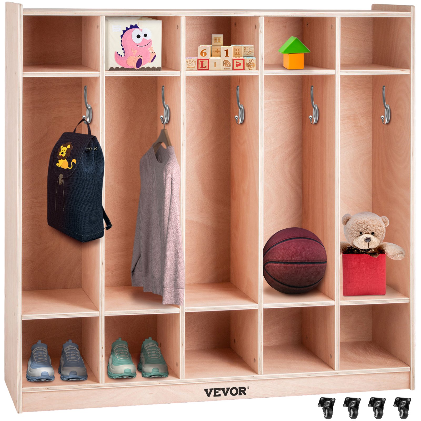 Armario para abrigos de 5 secciones, 48x12x48 pulgadas, con ganchos y cajas