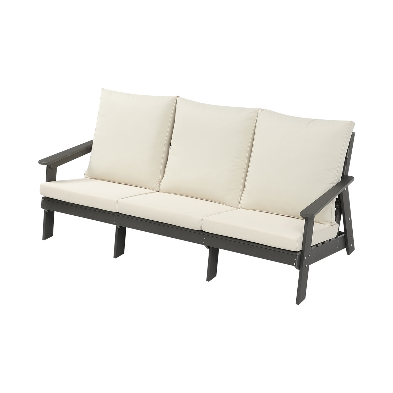HIPS 3 Seater Sofa With Cushion,  Outdoor Garden Sofa, Sofa Set For Porch, Poolside, Terrace, And Yard Grey Beige