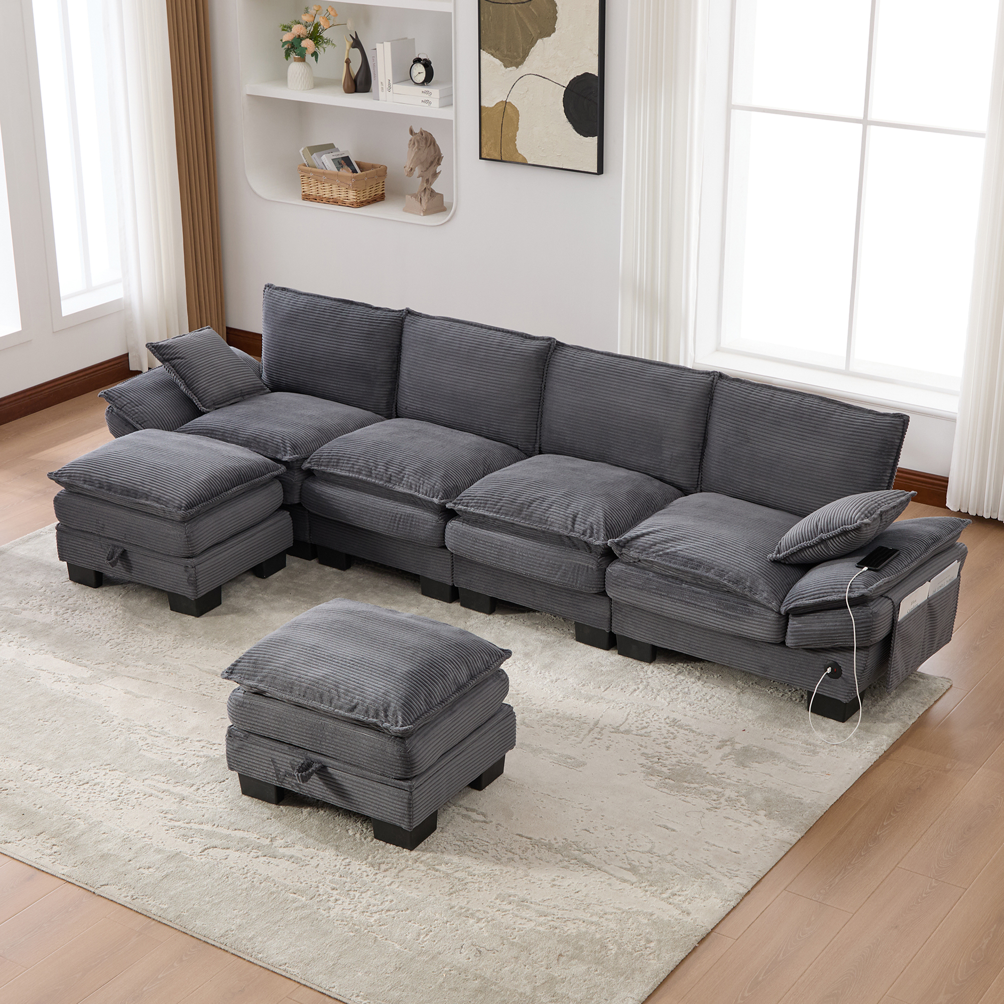 Sectional Cloud Modular Sofa,Deep Seat Sofa, Corduroy Sofa,Comfy Upholstered Furniture For Living Room, Apartment, Studio, Office,Having Multiple Combinations