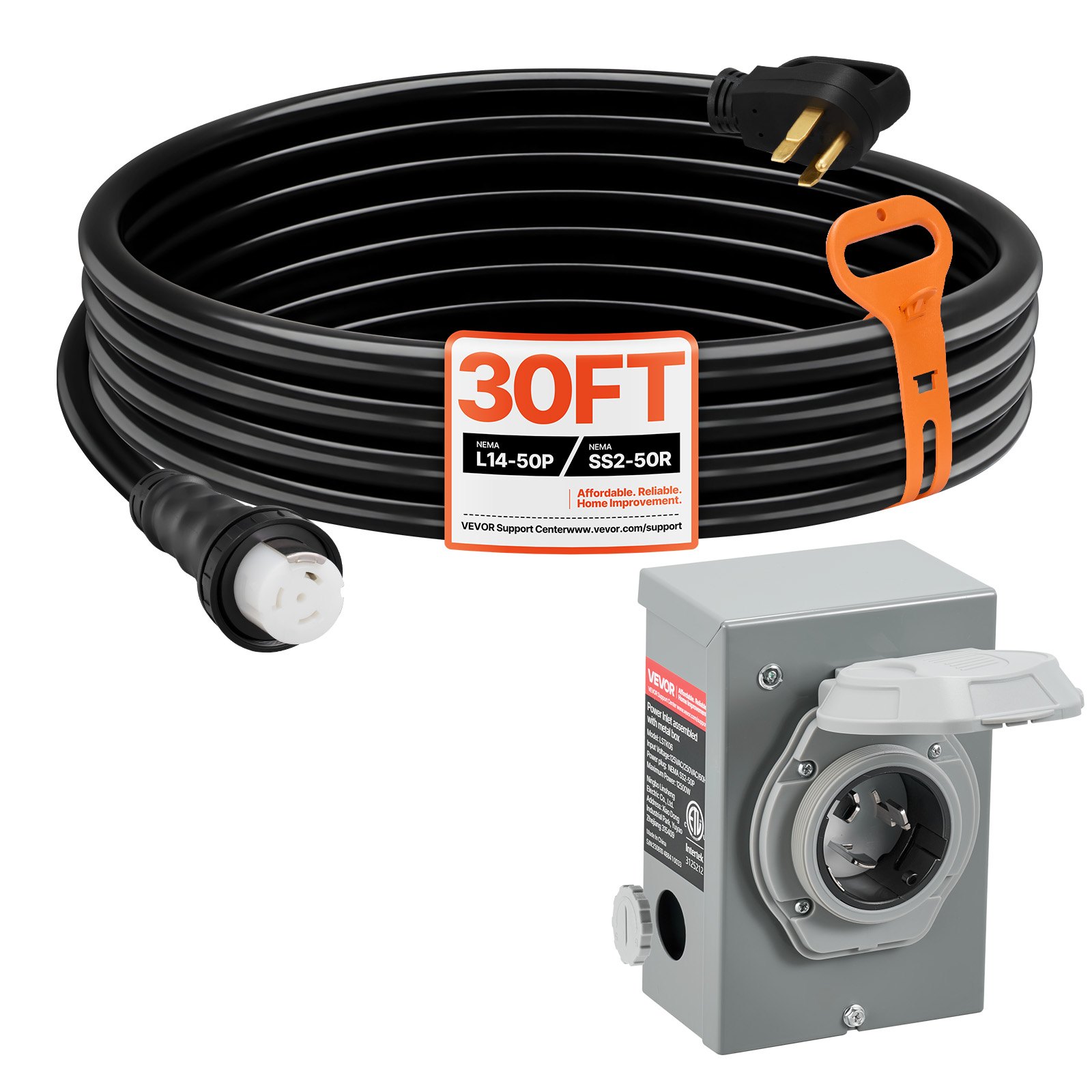 Cable de generador 50 Amp, 30 pies, 125V/250V, NEMA 14-50P a SS2-50R