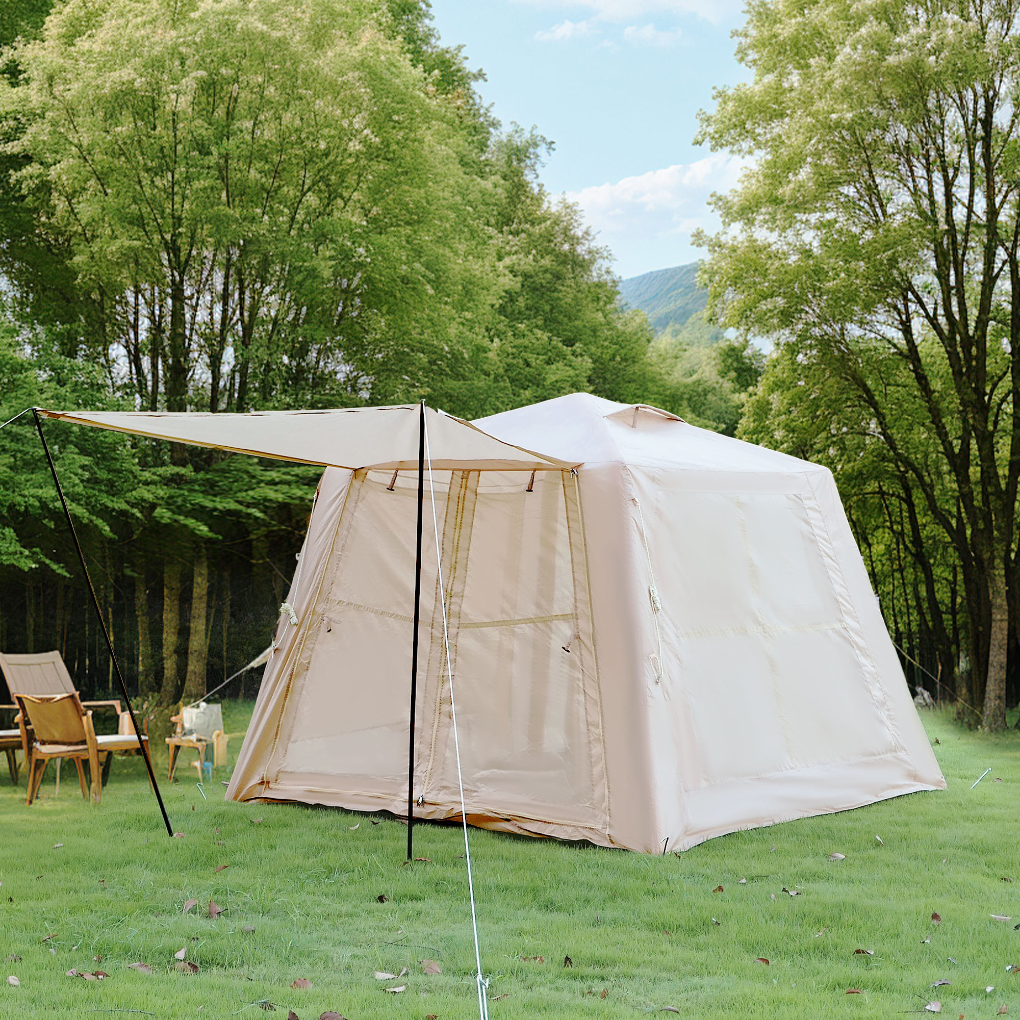 5.76 m ² Inflatable Tents for Camping with canopy, Blow Up Tent with Hand Pump, Easy Setup InflatableTent 4 Season Tent, Waterproof Oxford Air Glamping Tents for Camping Adult 2-3 Person