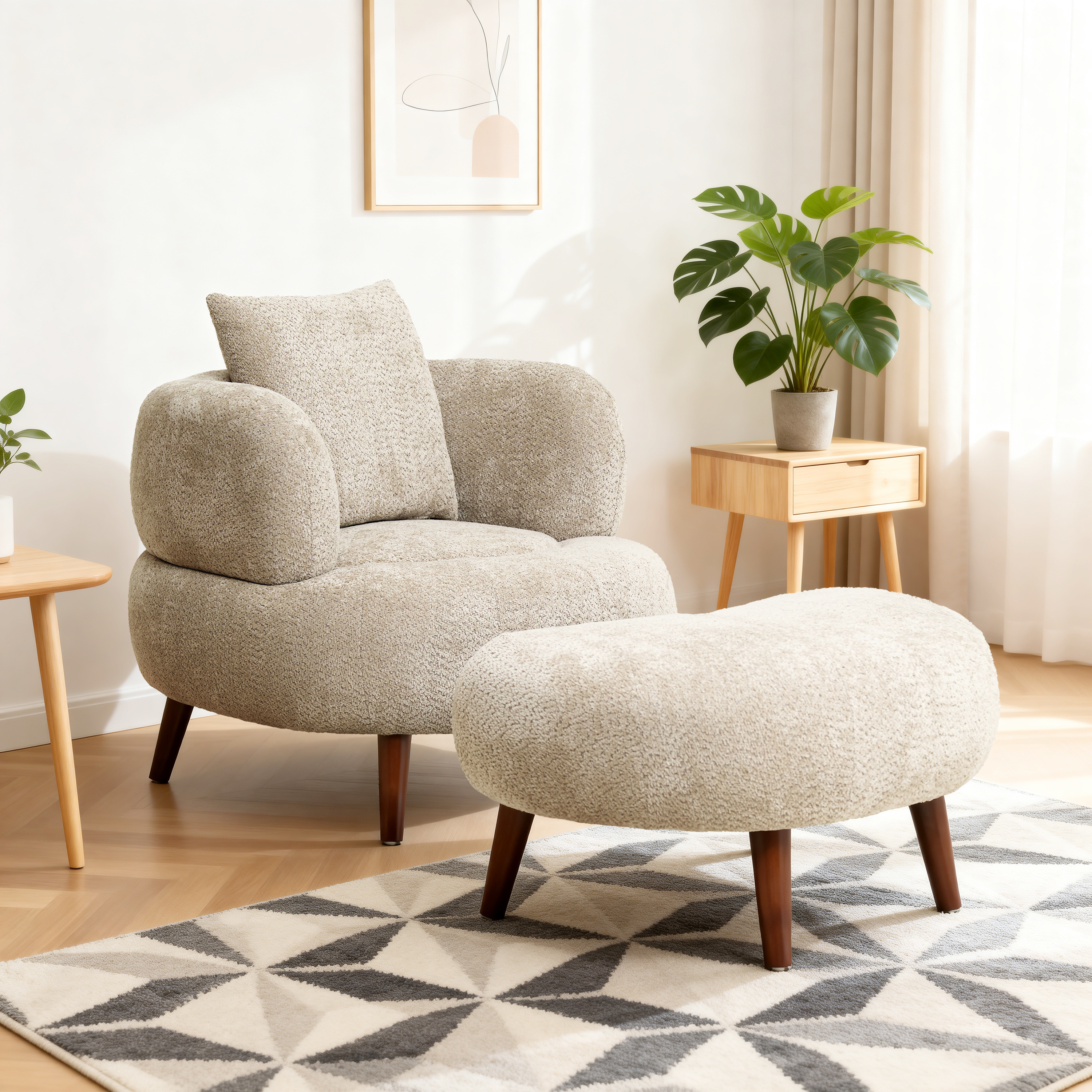 Sillón club estilo nórdico de chenilla, 36 pulgadas, con otomana