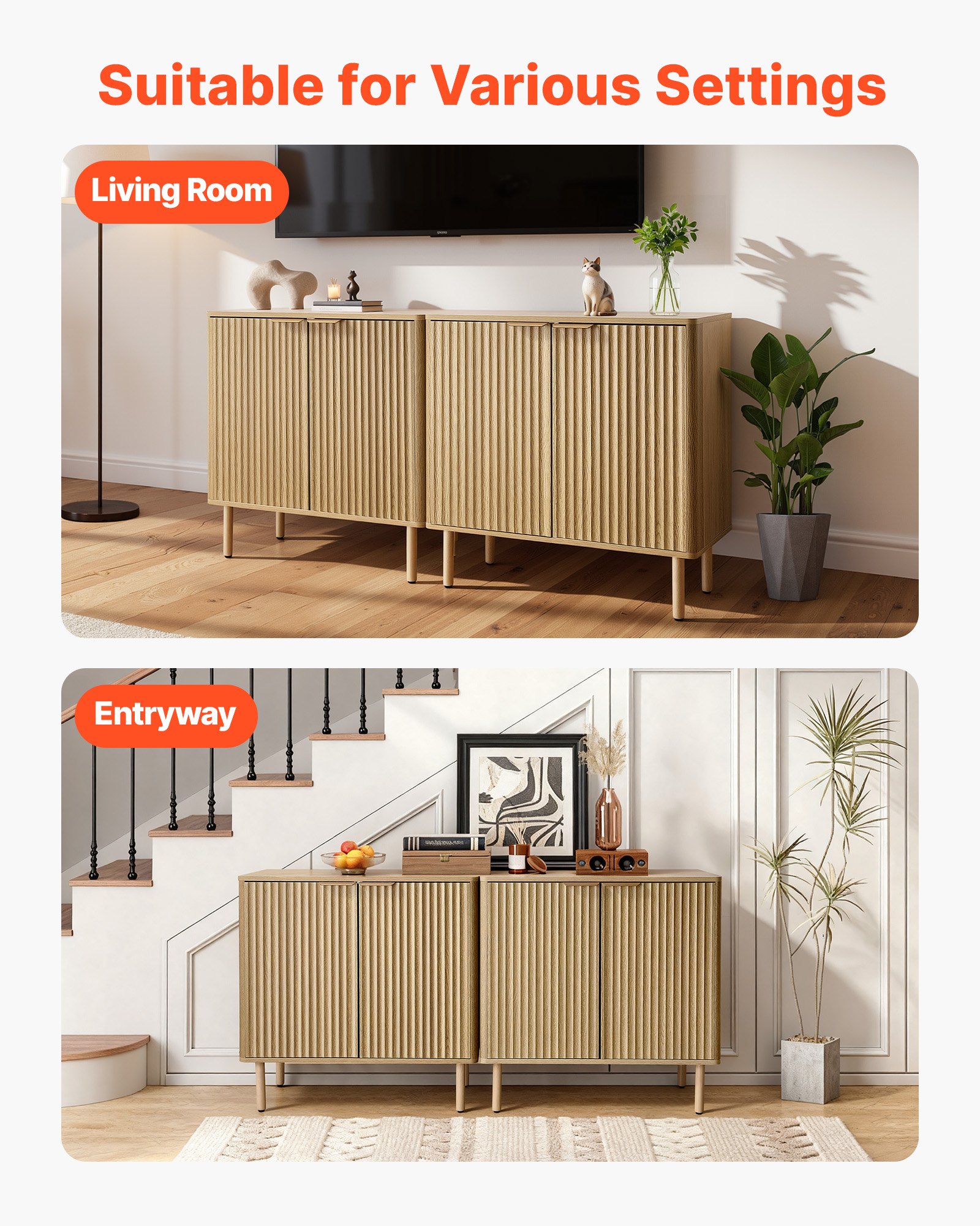 Gabinete para barra de café estilo Mid Century, 2 niveles, 4 puertas, 31.5x14.7x31.5 pulg.