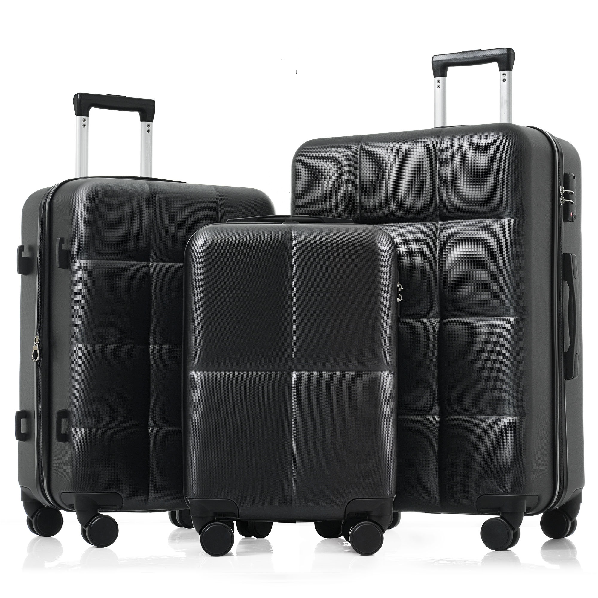 Luggage Set Of 3, Airline Certified Carry-on Luggage With Cup Holder, ABS Hard Shell Luggage With Spinner Wheels, Black