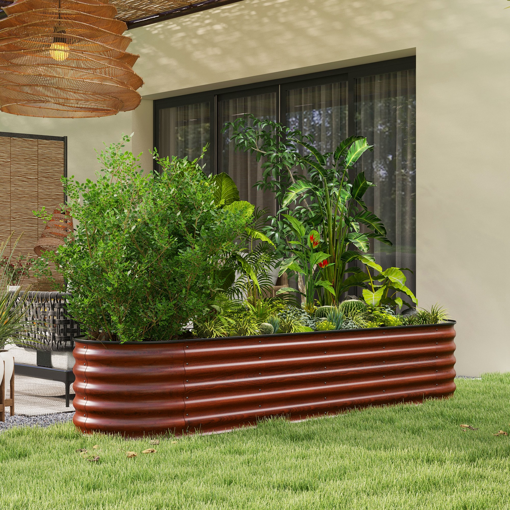 Kit de cama de jardín elevada galvanizada 7.9x2x1.4 pies, con bordes seguros, marrón.