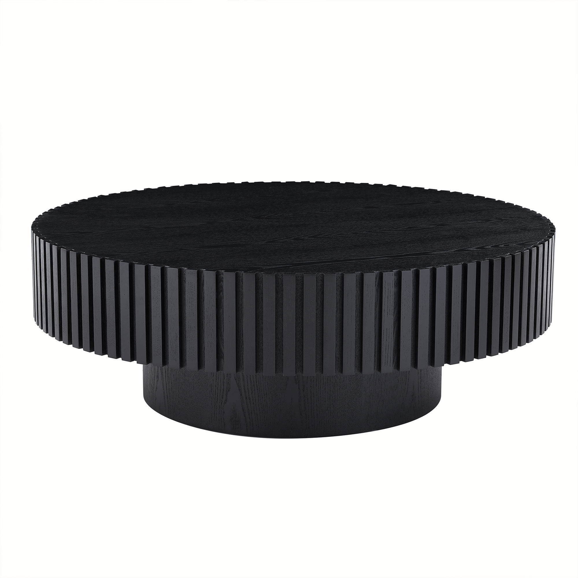 Mesa de centro redonda de madera, nido, 31.49 pulgadas, moderna, negra, W876P243950