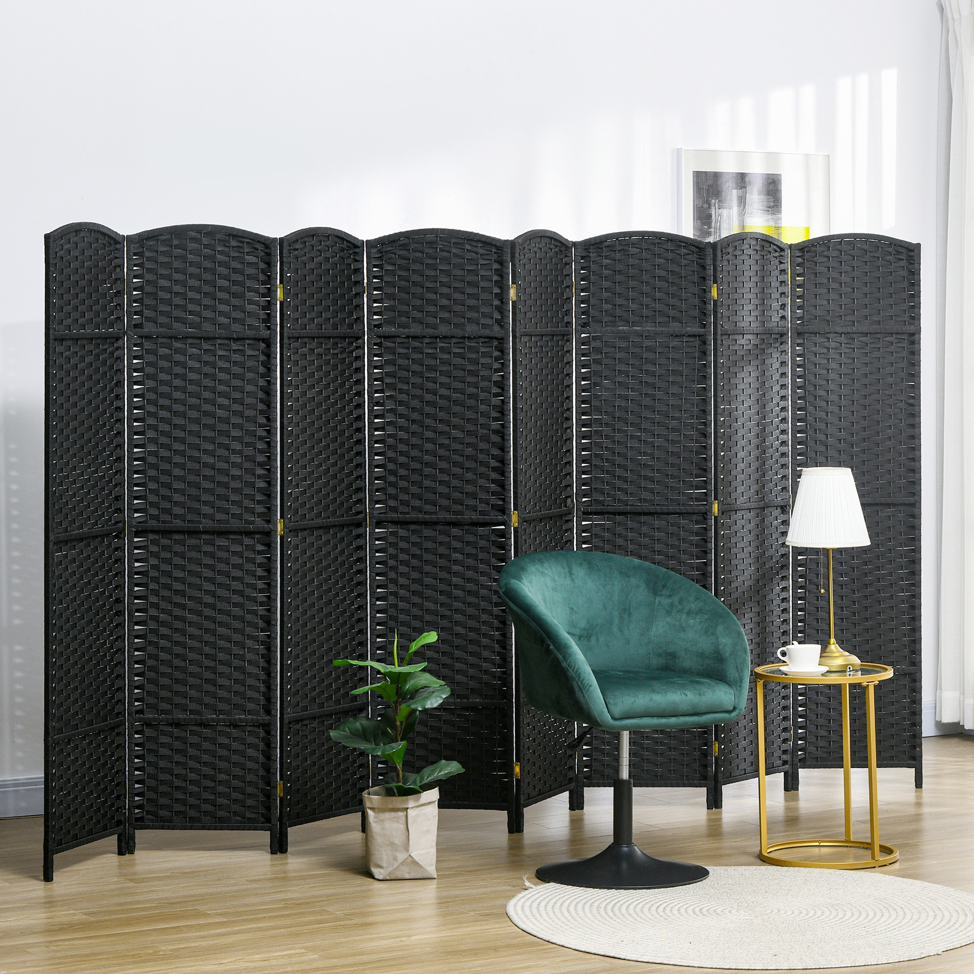 Folding Room Divider Screen 8 Panel 5.6  Tall Privacy Screen Freestanding Room Partition for Home Office, Black
