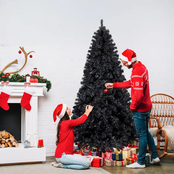 Árbol de Navidad artificial negro de 7.5 pies, preiluminado, 400 luces, control remoto