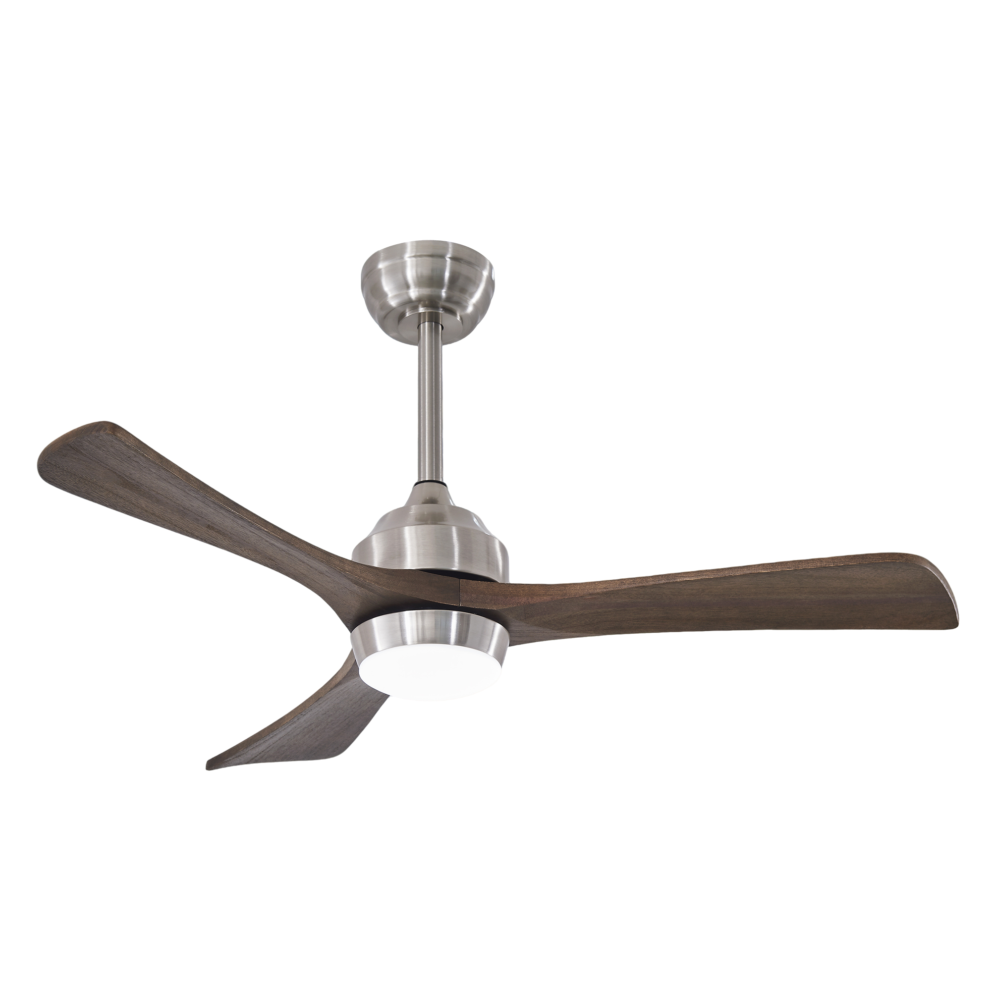 Ventilador de techo de 42 pulgadas con aspas de madera, luz y control remoto, níquel