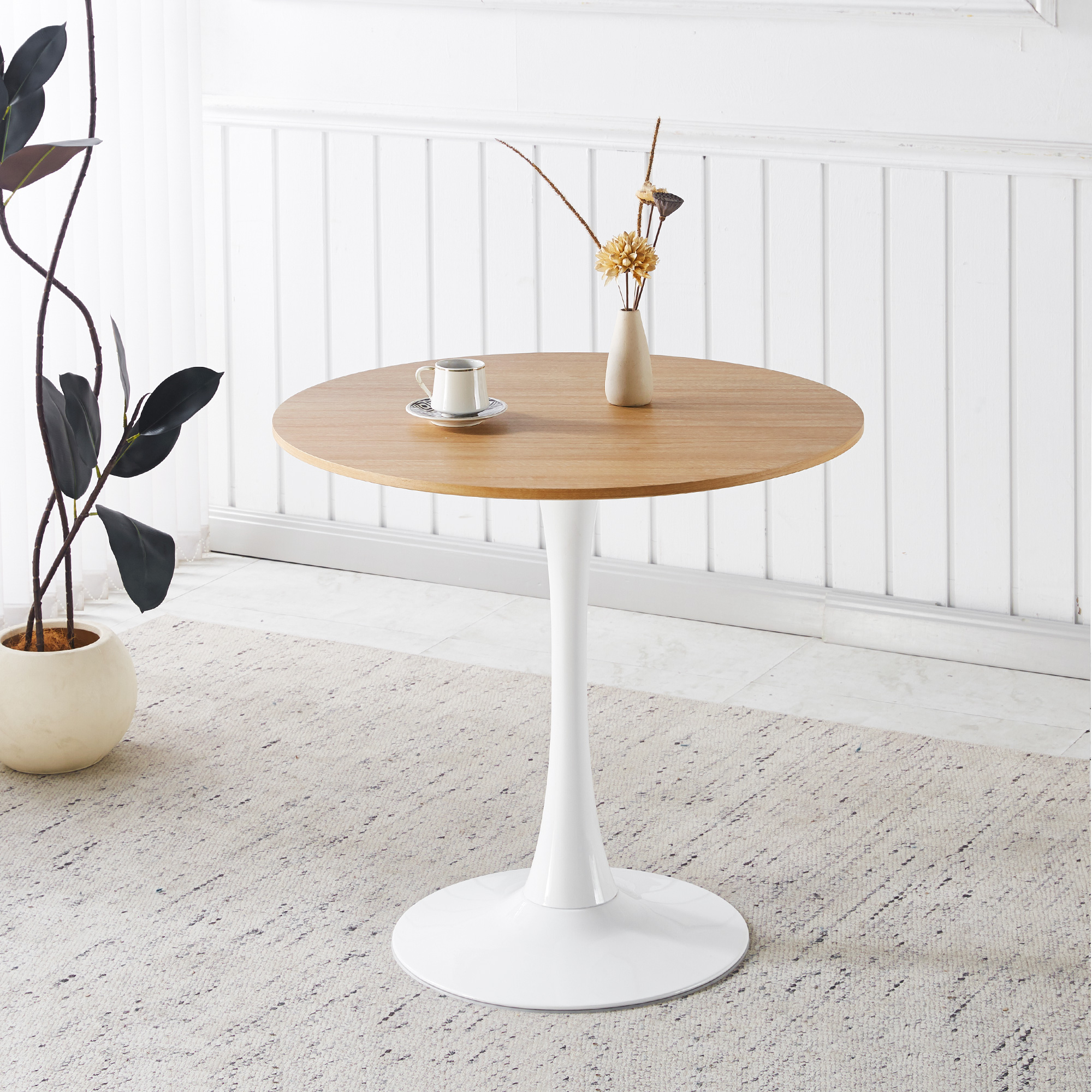 31.5  OAK COLOR TOP Tulip Table Mid-century Dining Table For 2-4 People With Round Mdf Table Top, Pedestal Dining Table, End Table Leisure Coffee Table