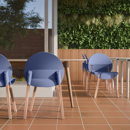 4-Pack Grey Blue Chairs  Red Oak Wood Legs & PP Seat, Indoor Dining & Living Room Furniture Set