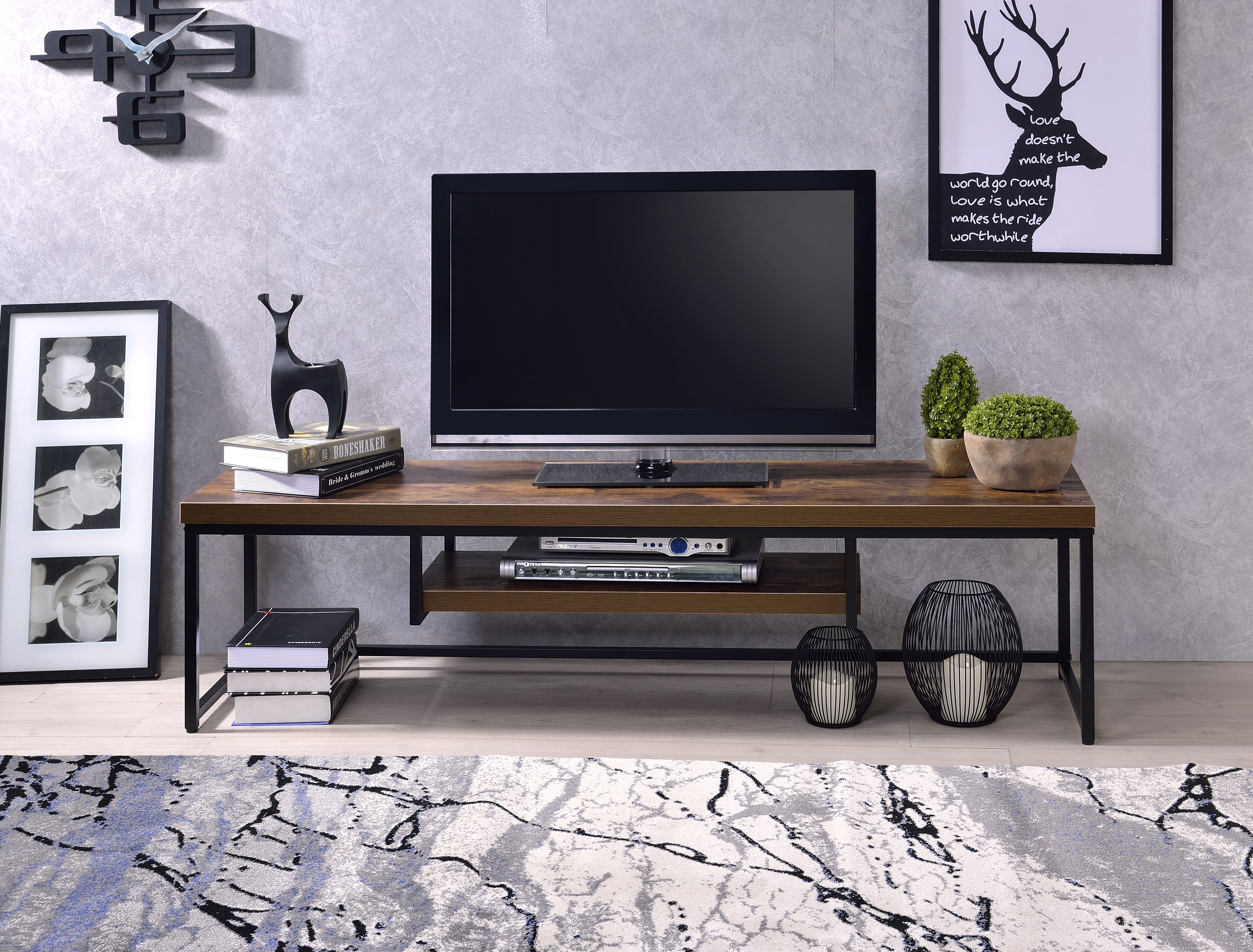 Bob Weathered Oak & Black Metal Finish TV Stand