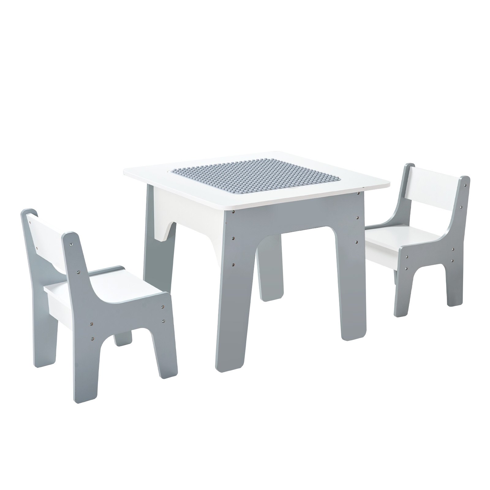 Mesa de actividades 4 en 1 para niños con 2 sillas, tablero doble cara, almacenamiento, blanca.