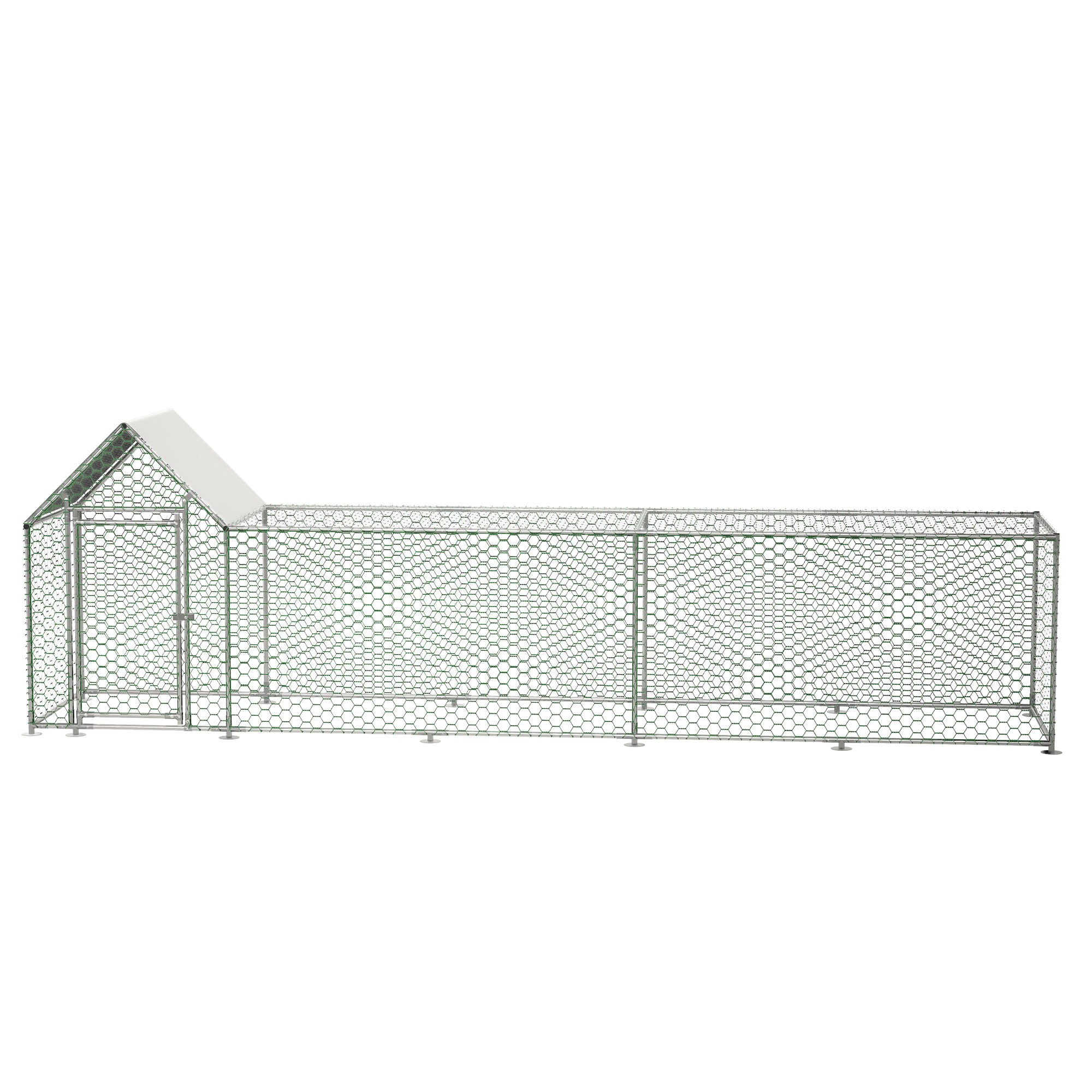 Gallinero de metal de 16x3 pies con cubierta para aves de corral