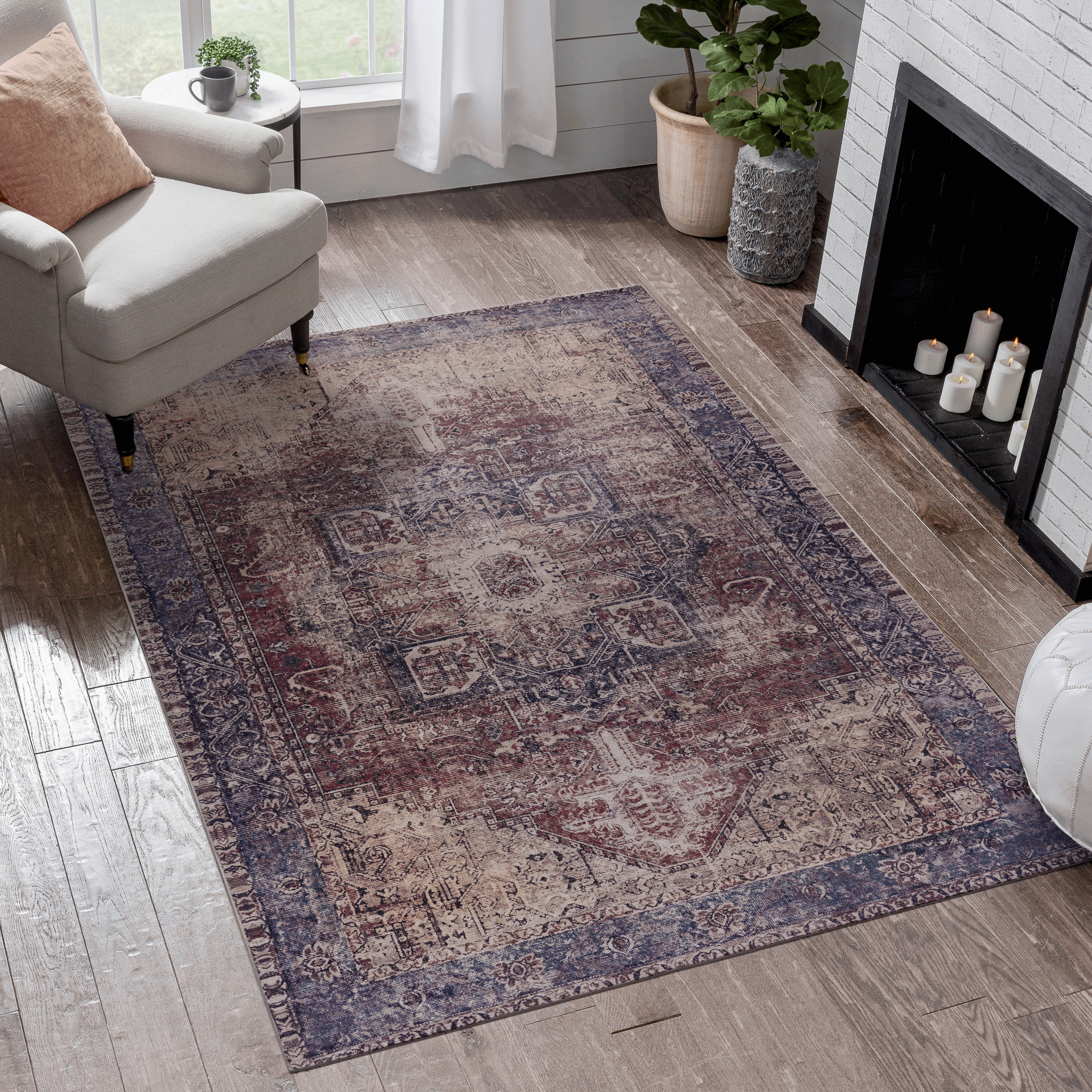 MAVAL Burgundy Washable Rug 3x5 Area Rug  Burgundy, 3ft X 5ft