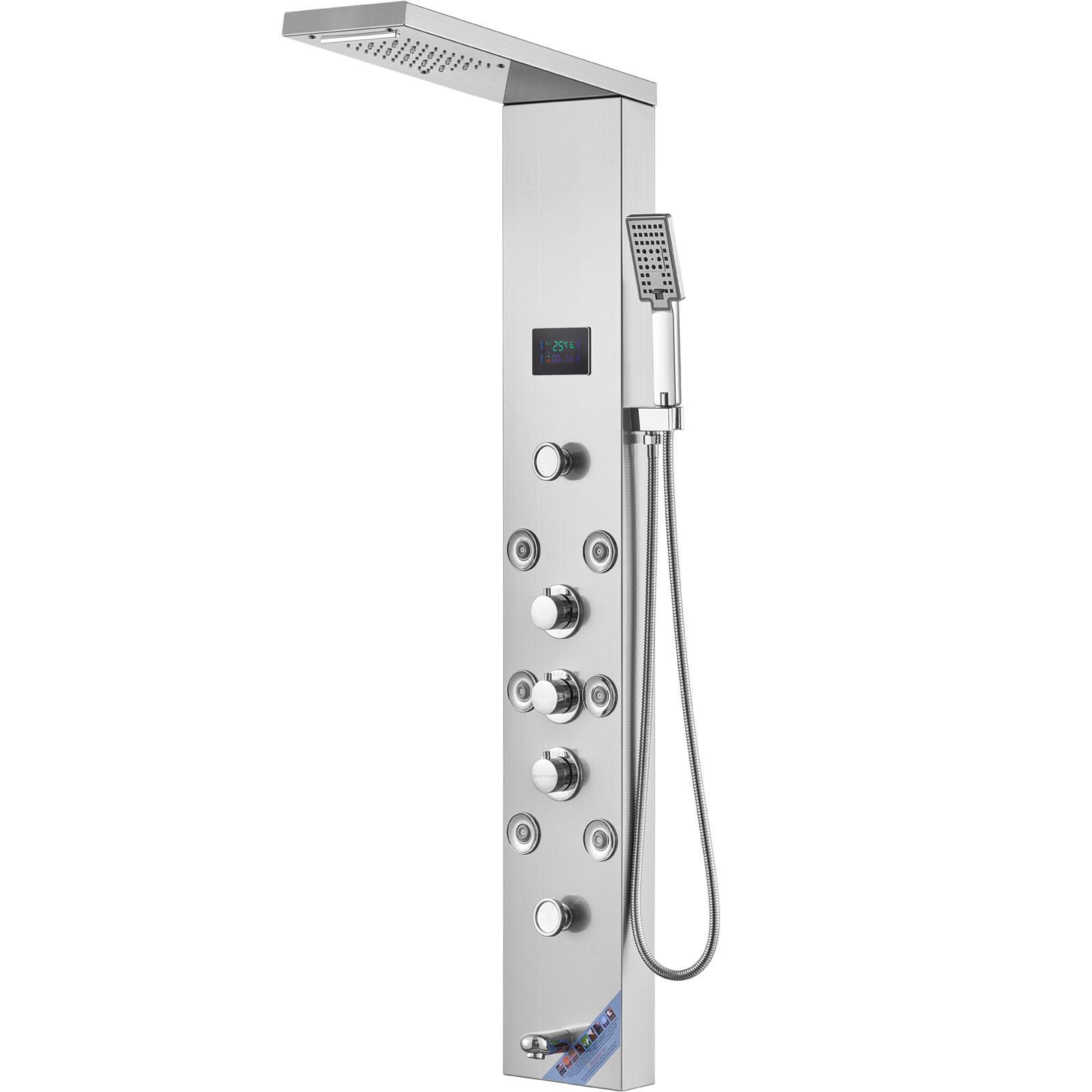Sistema de panel de ducha con 6 modos, LED, pantalla, hidroelectricidad y 8 chorros.