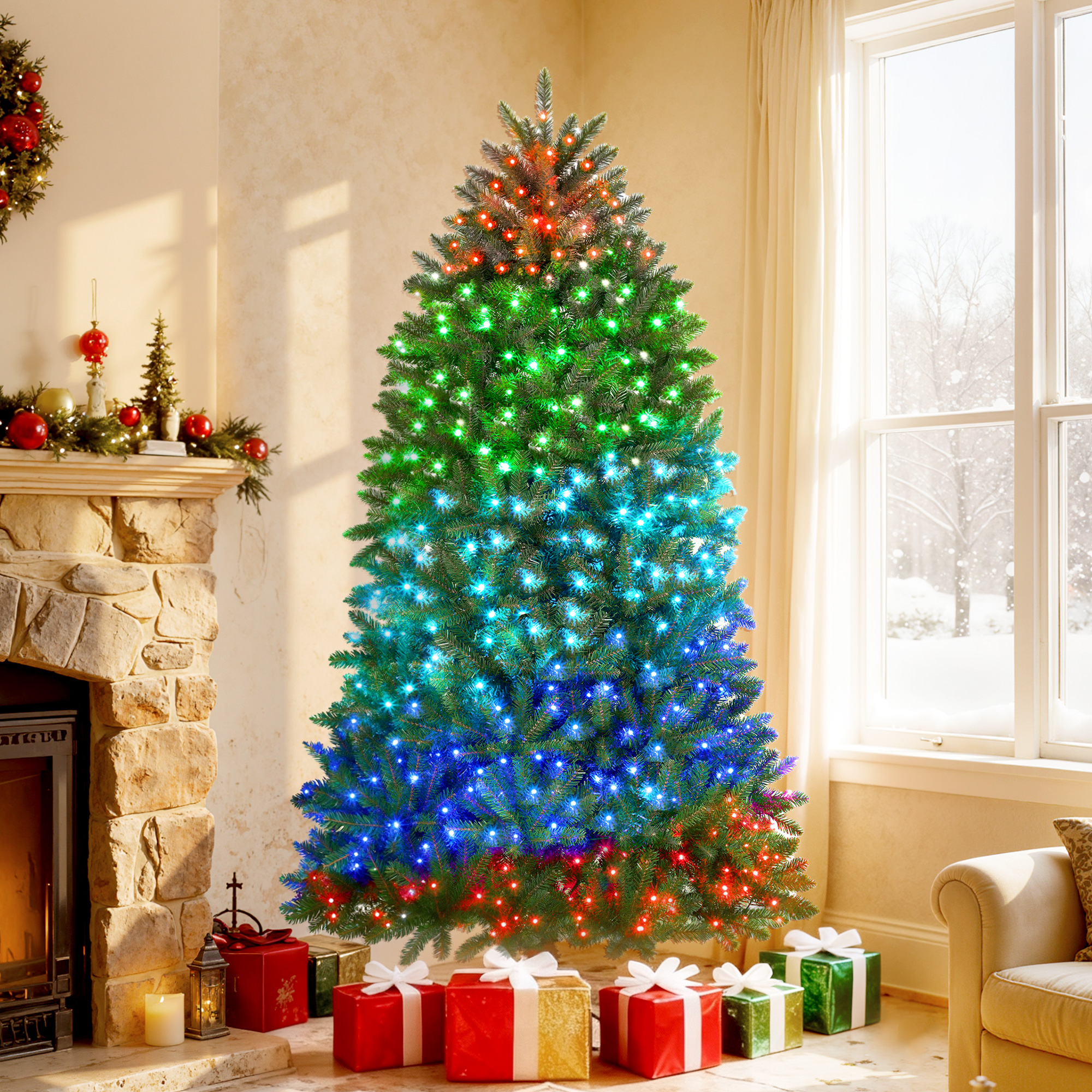 Árbol de Navidad preiluminado de 6 pies con LED de espectro completo y control por app