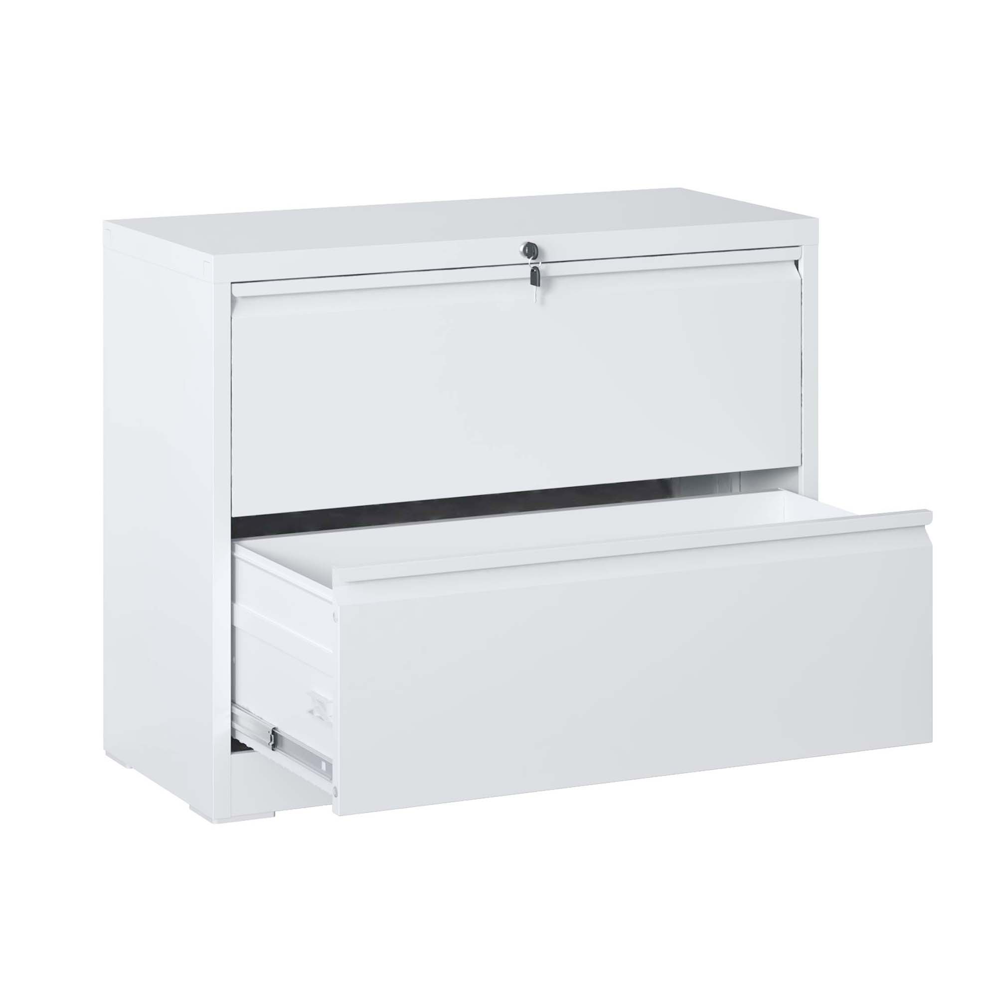 Lateral File Cabinet 2 Drawer, White Filing Cabinet With Lock, Lockable File Cabinet For Home Office, Locking Metal File Cabinet For Legal Letter A4 F4 Size